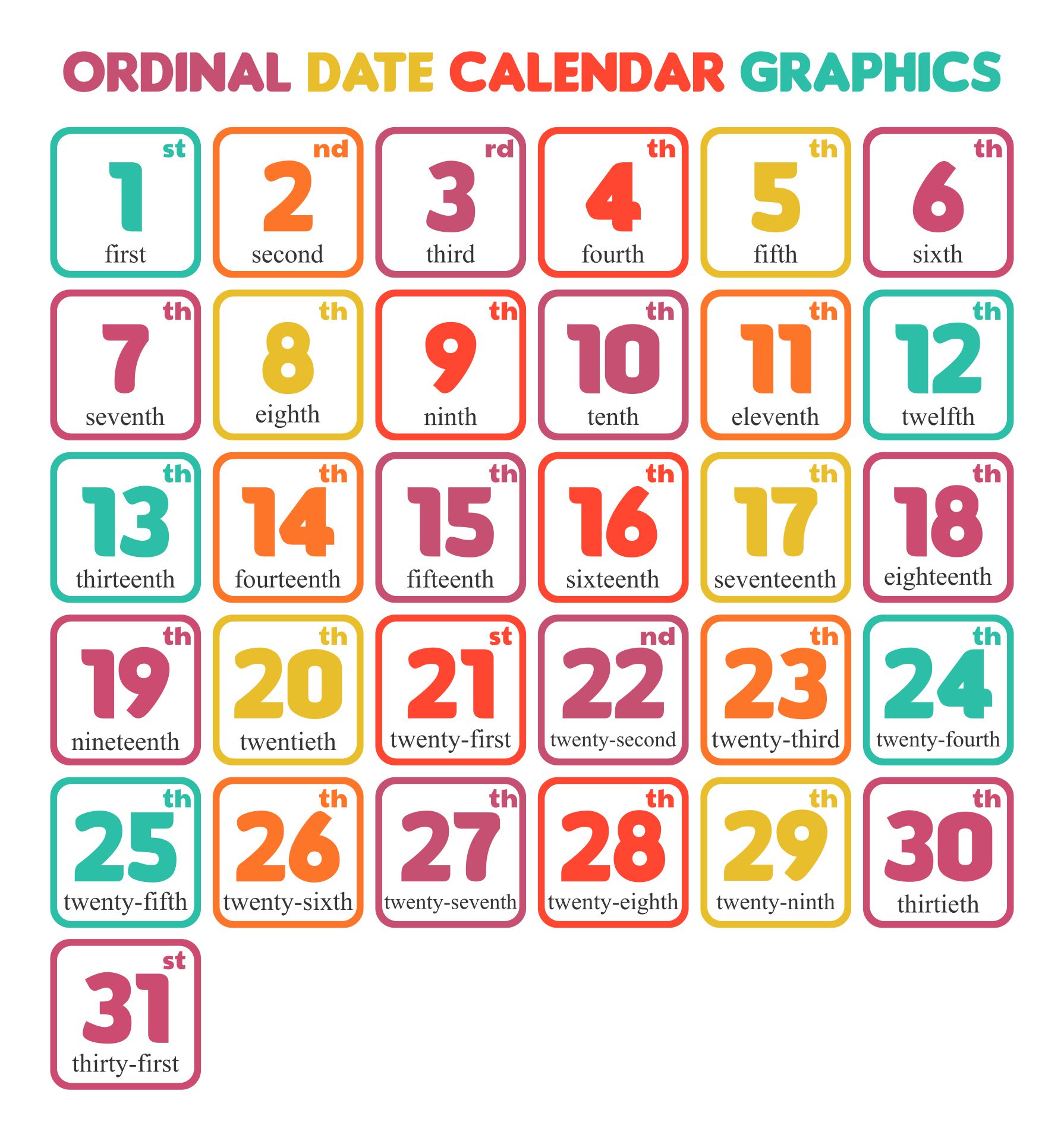 Printable Ordinal Date Calendar Graphics