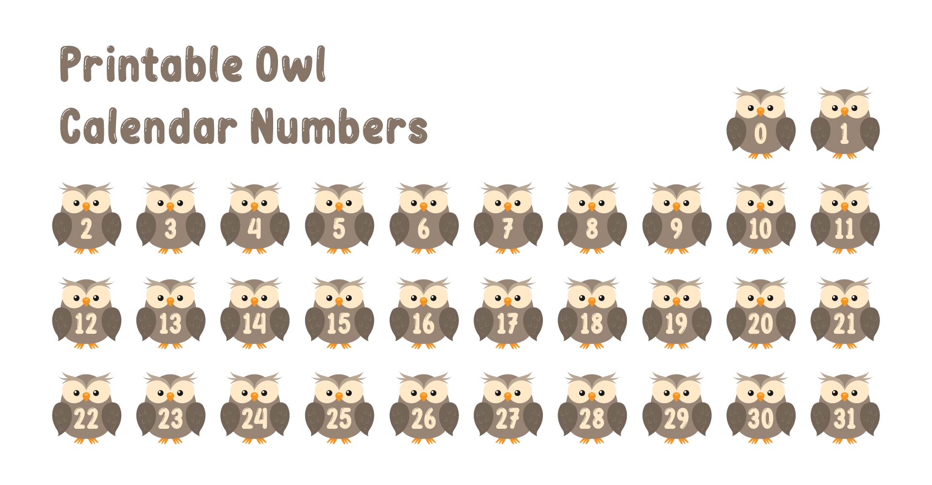 Printable Owl Calendar Numbers