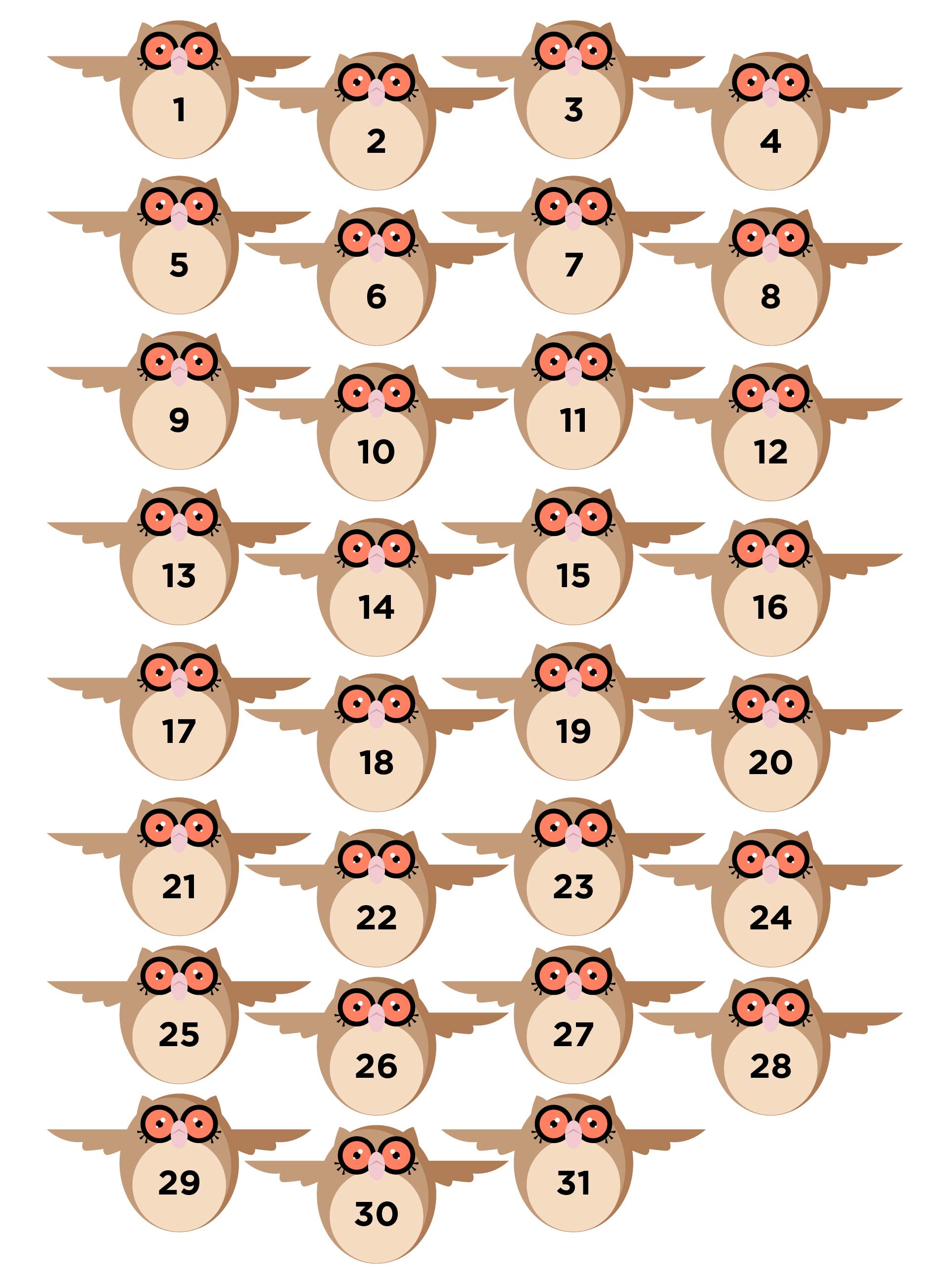 Printable Owl Calendar Numbers Classroom Decor