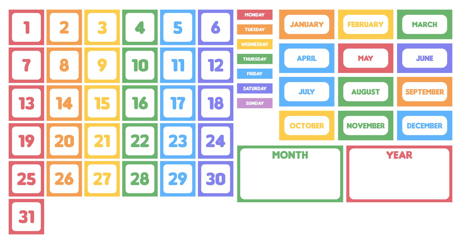 Printable Pocket Chart Calendar Cards
