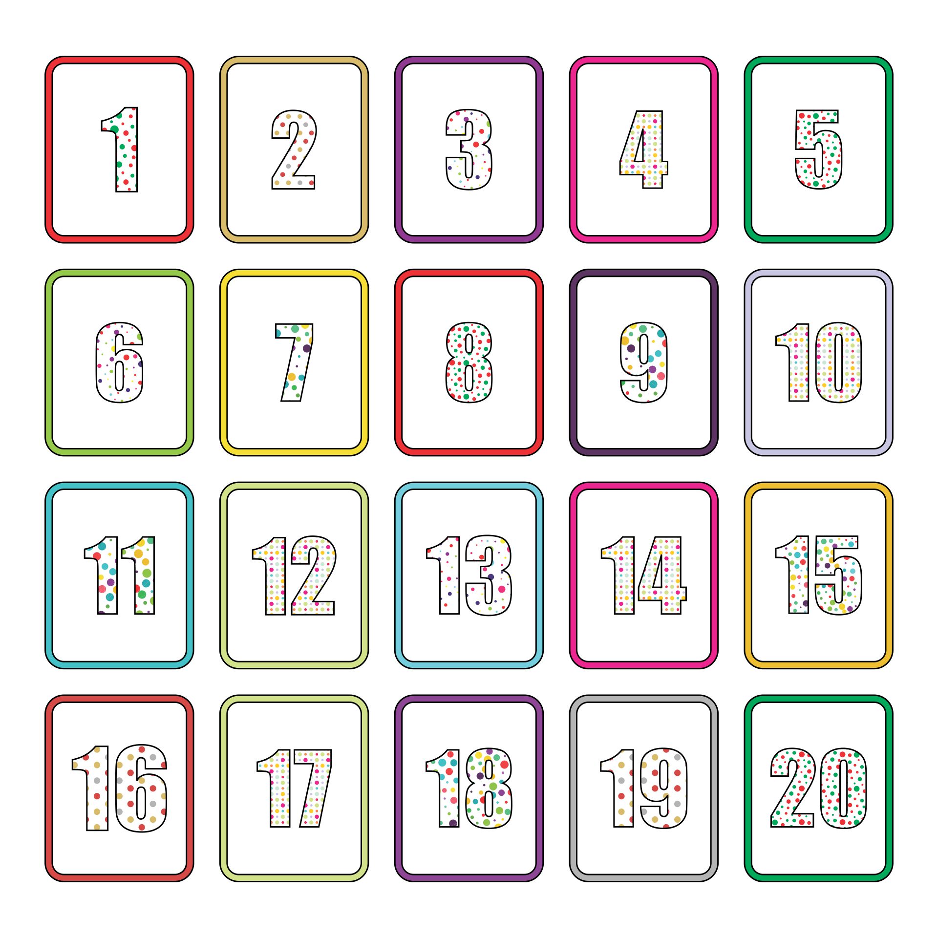 Printable Polka Dot Multi Number Cards