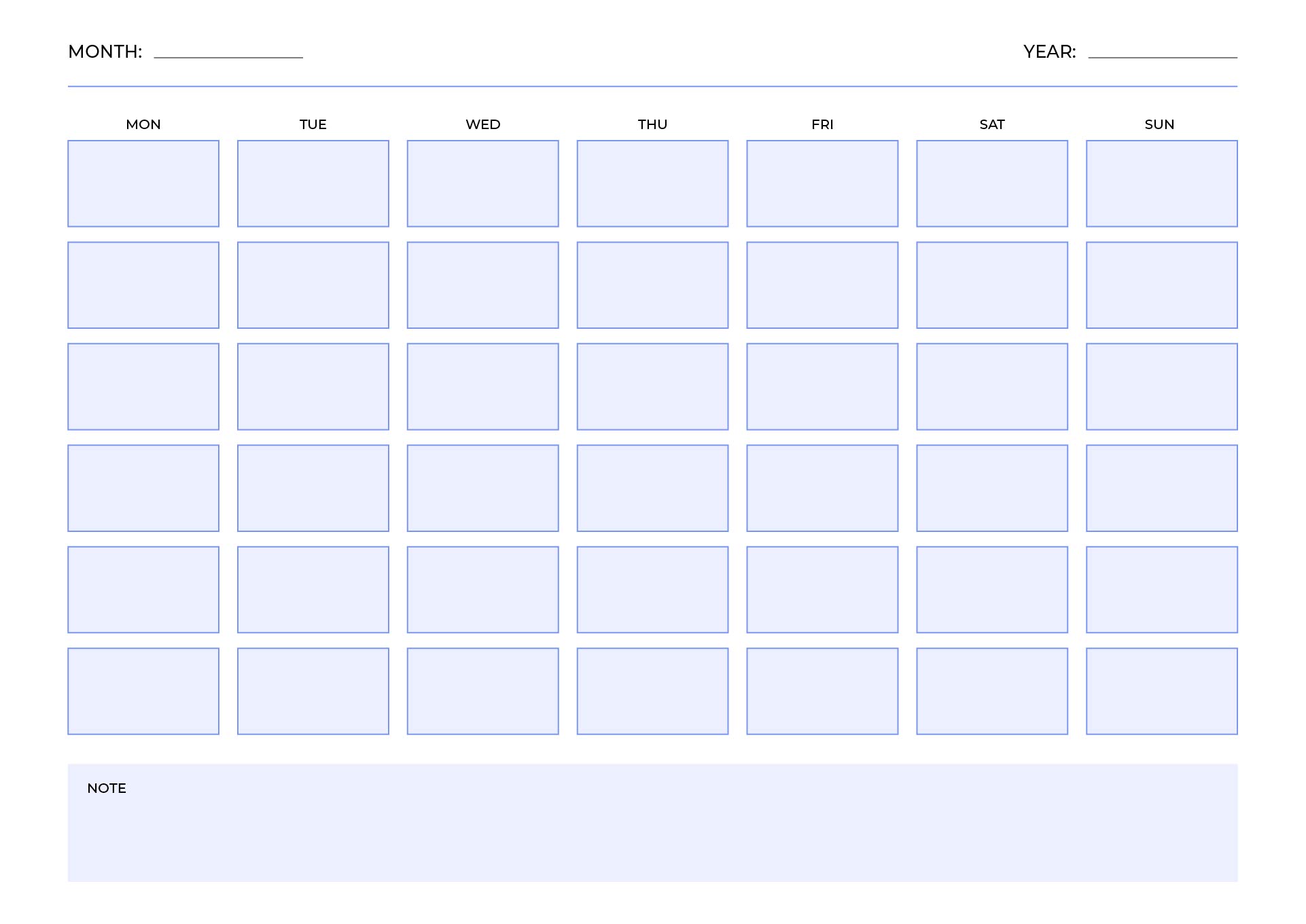 Printable Seven Day Calendar Grid Template