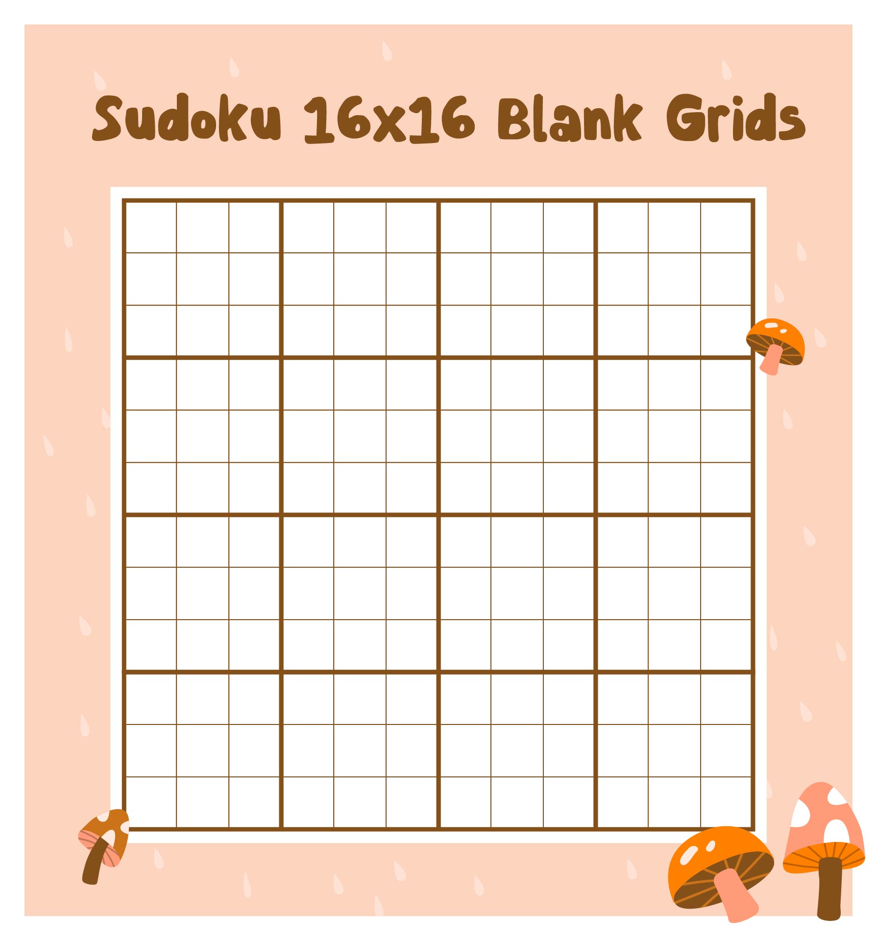 Printable Sudoku 16x16 Blank Grids Template Boards