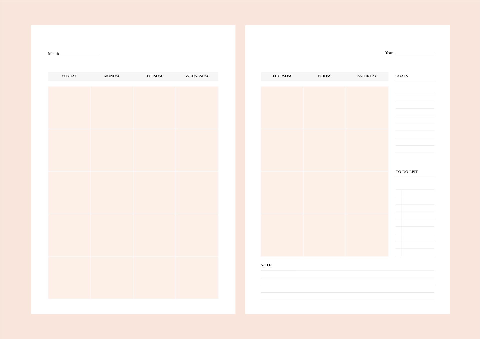 Printable Two Page Monthly Calendar Template