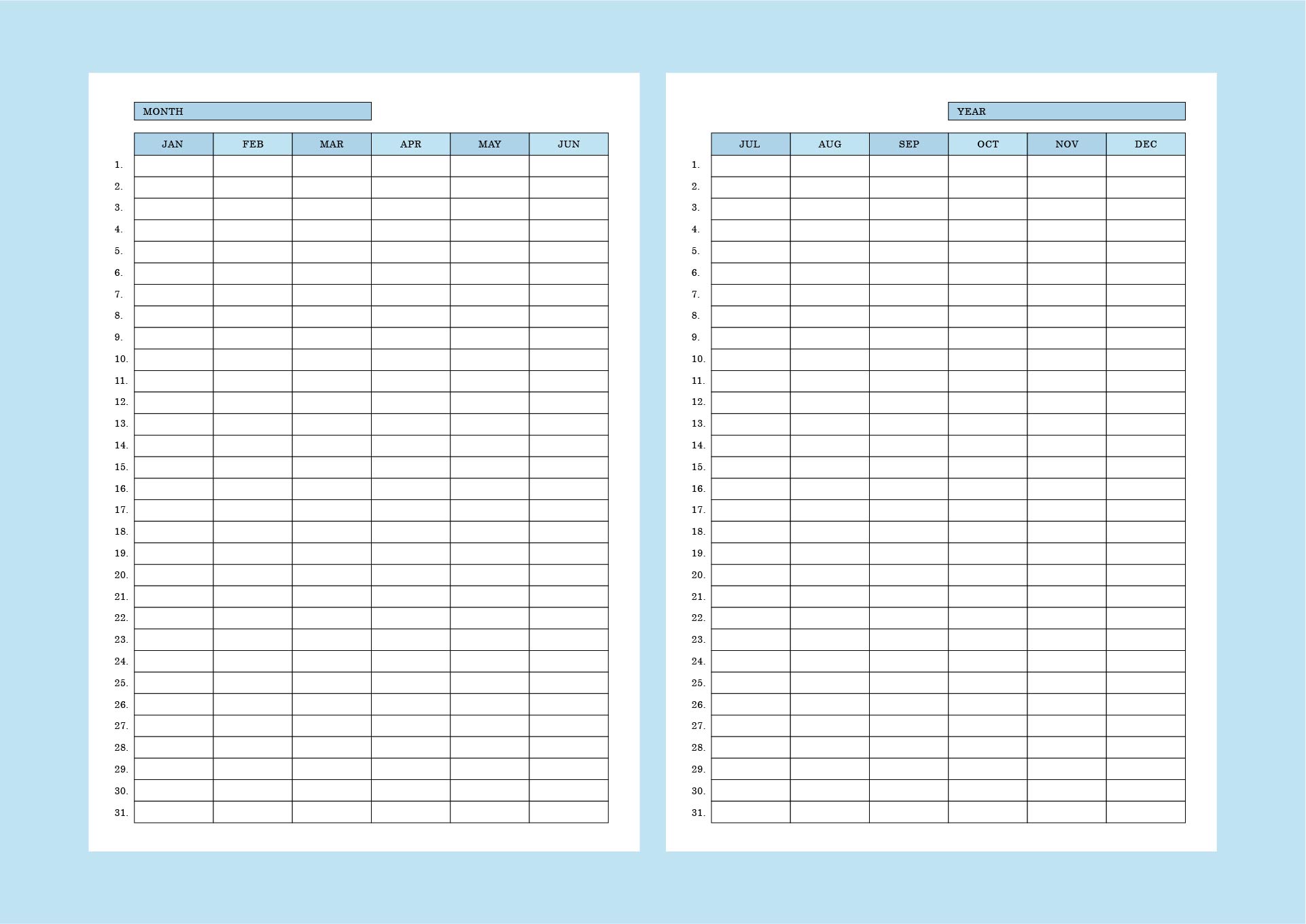 Printable Two Pages Vertical Calendar Template