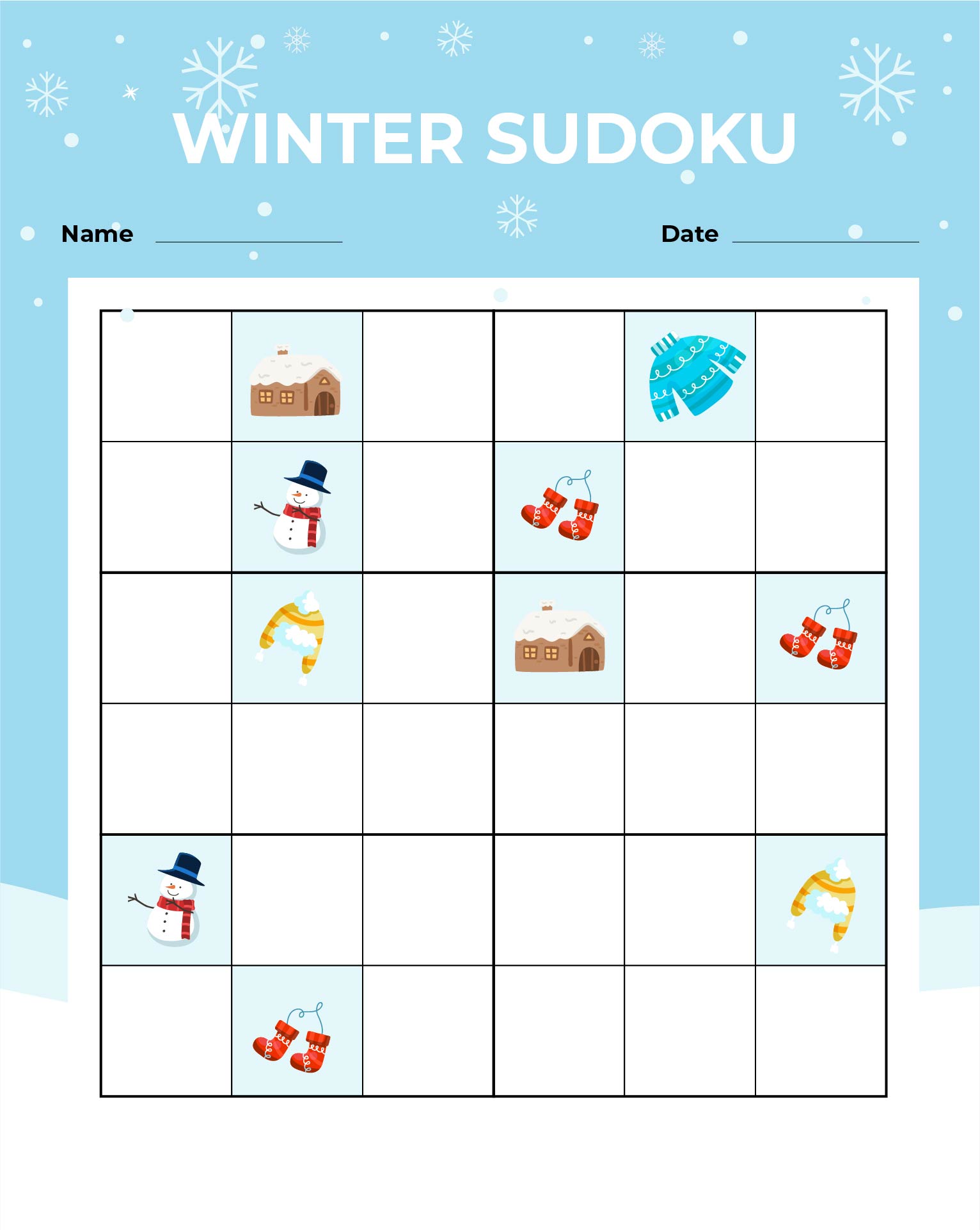 Winter Picture Sudoku Puzzles 6x6