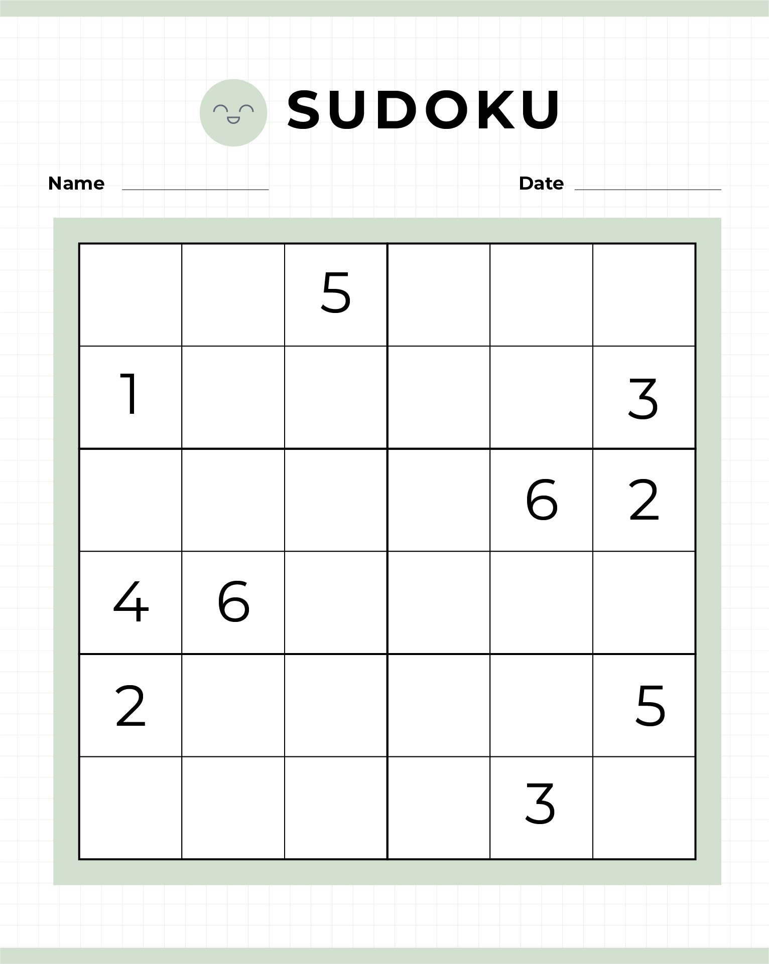Printable Year 6 Sudoku 6 X 6 Worksheet