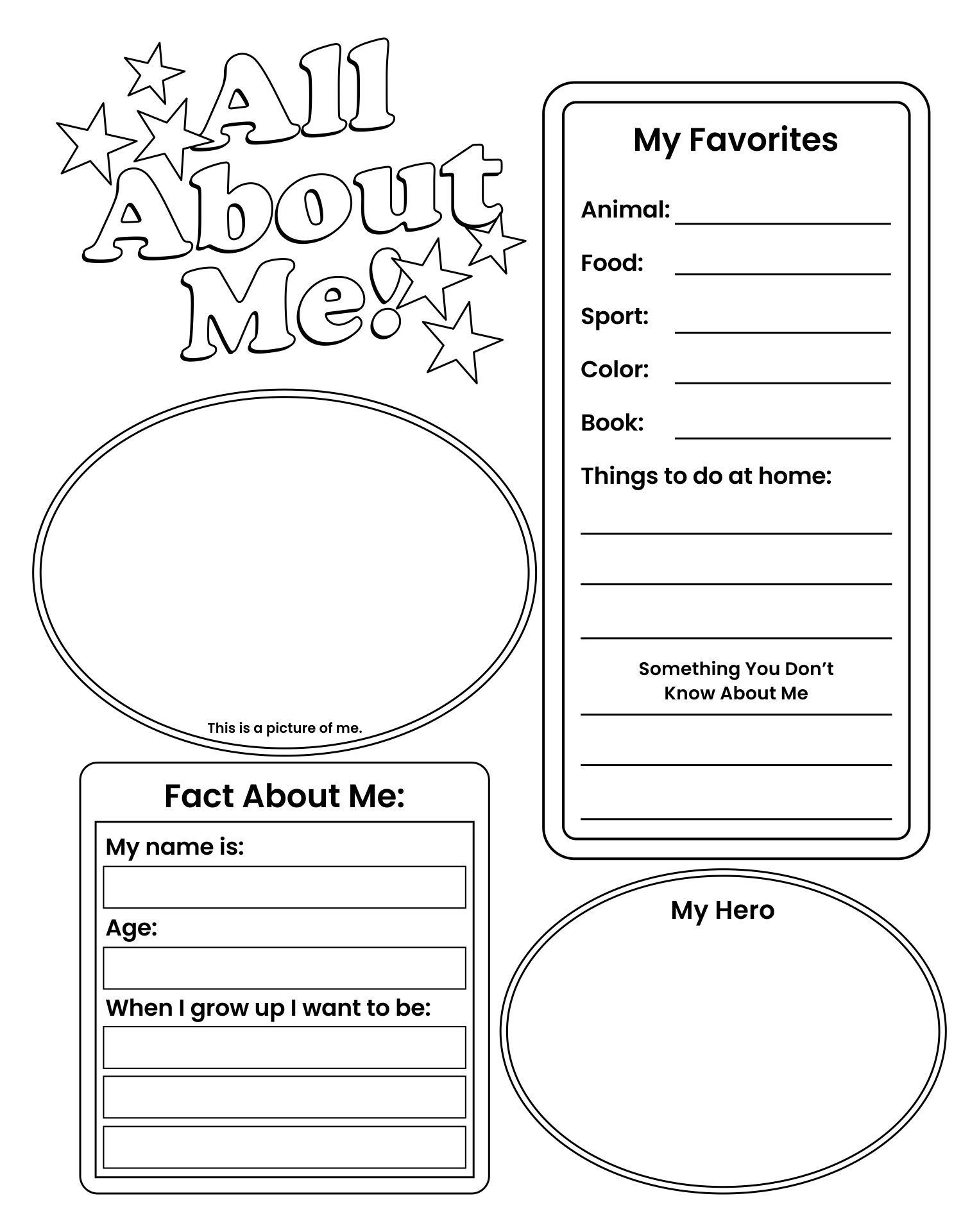 All About Me Exercise For Third Grade Printable
