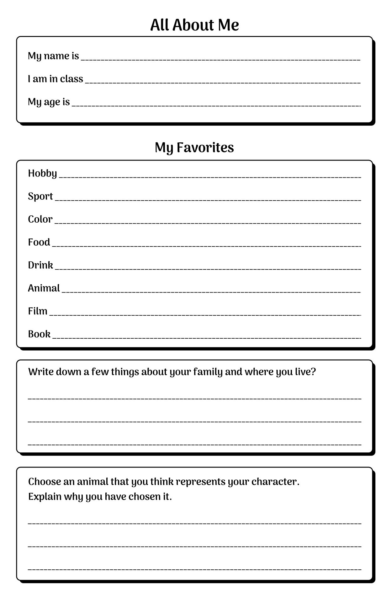 All About Me Printable Sheet Writing Prompt For Kids Blank
