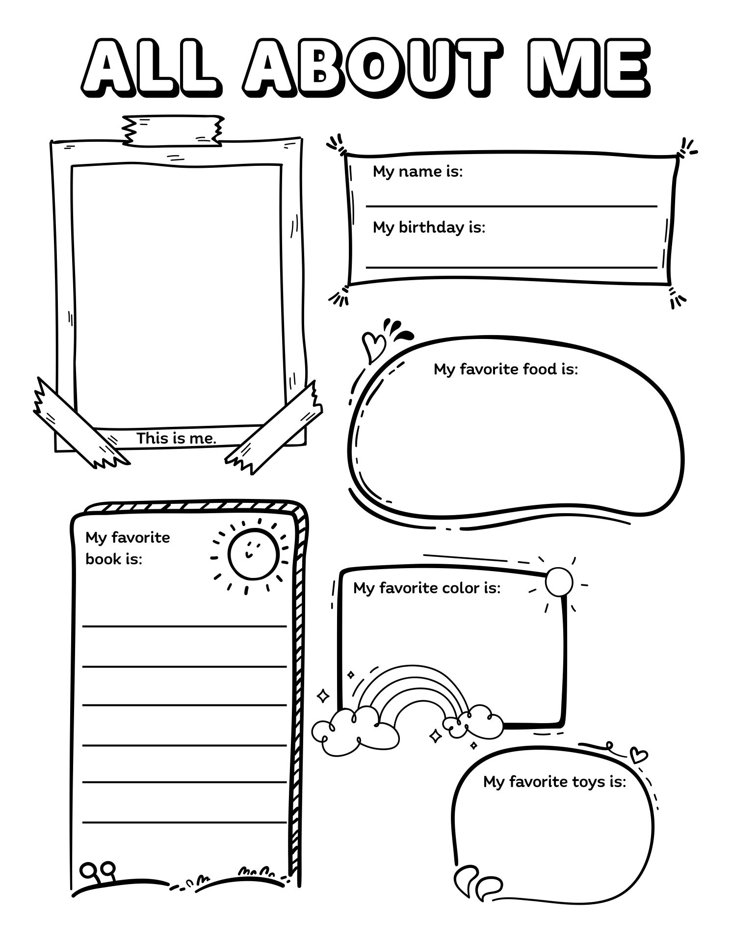 All About Me Printable Skills Sheets