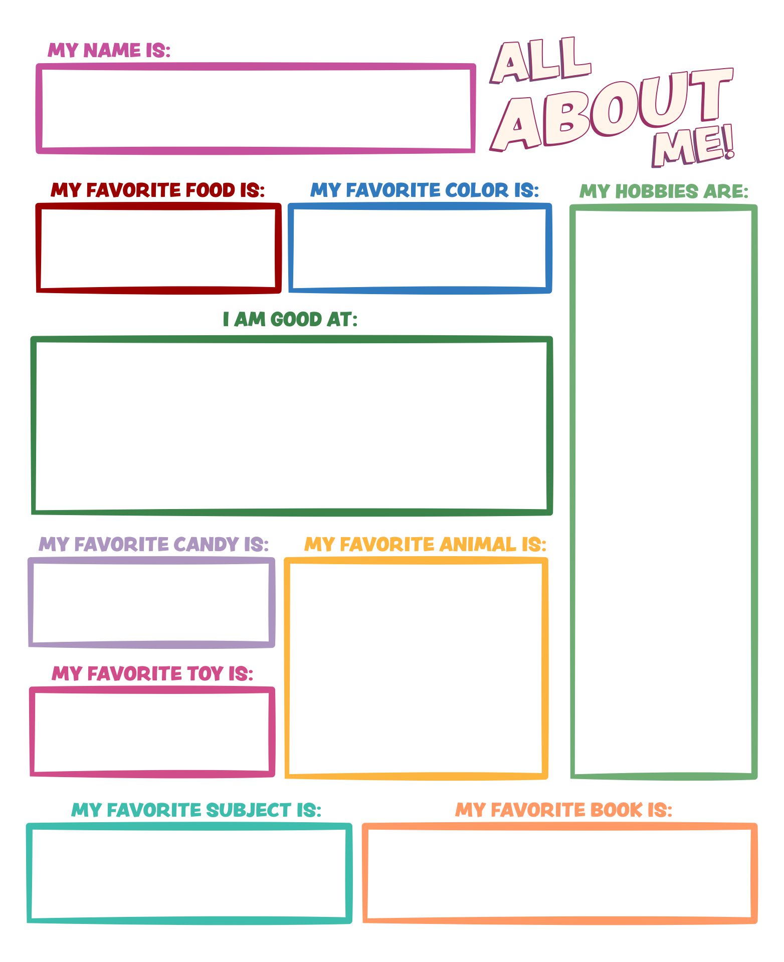 All About Me Worksheet Printable Middle School