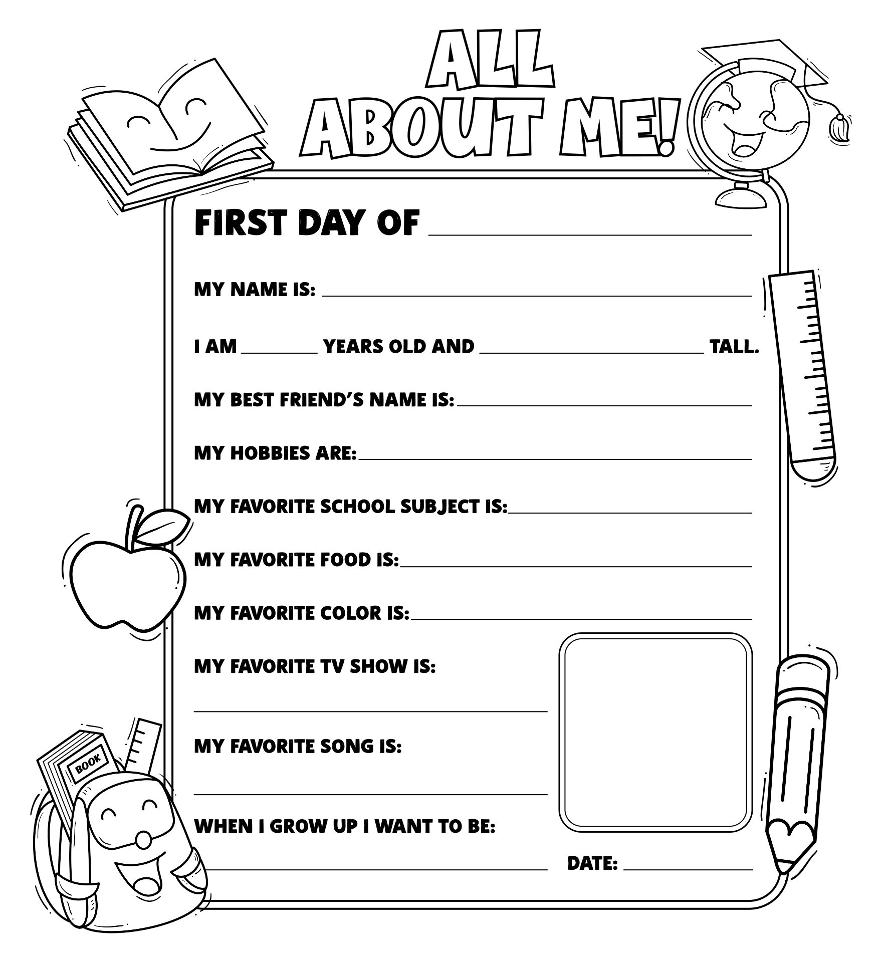 Back To School All About Me Questionnaire Printable Poster
