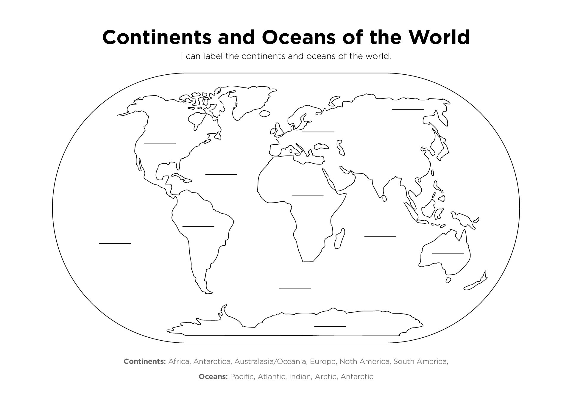 Blank World Map Continents And Oceans Printable