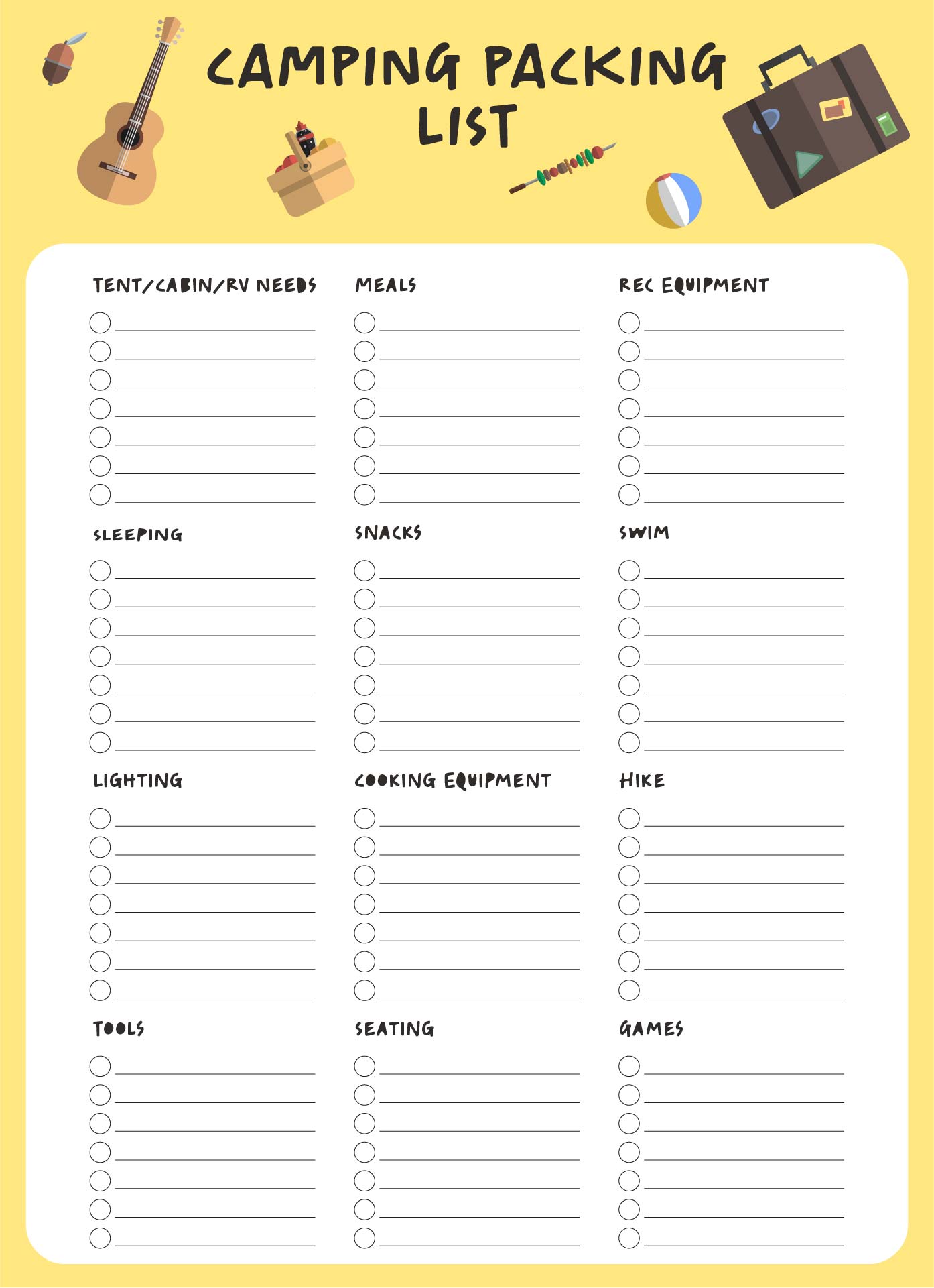 Camping Printables Packing List And Meal Planner Template