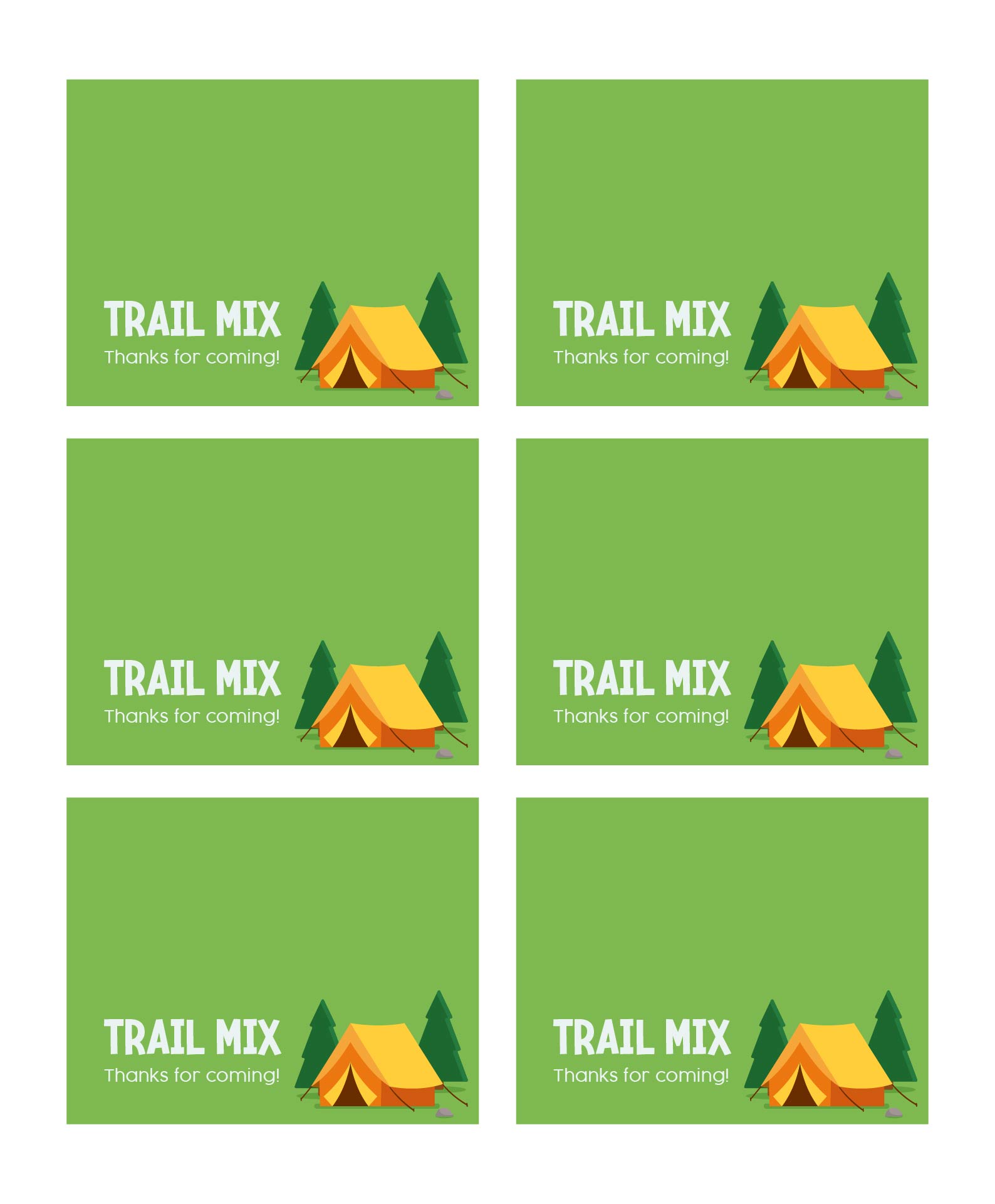 Camping Trail Mix Bag Topper Printable