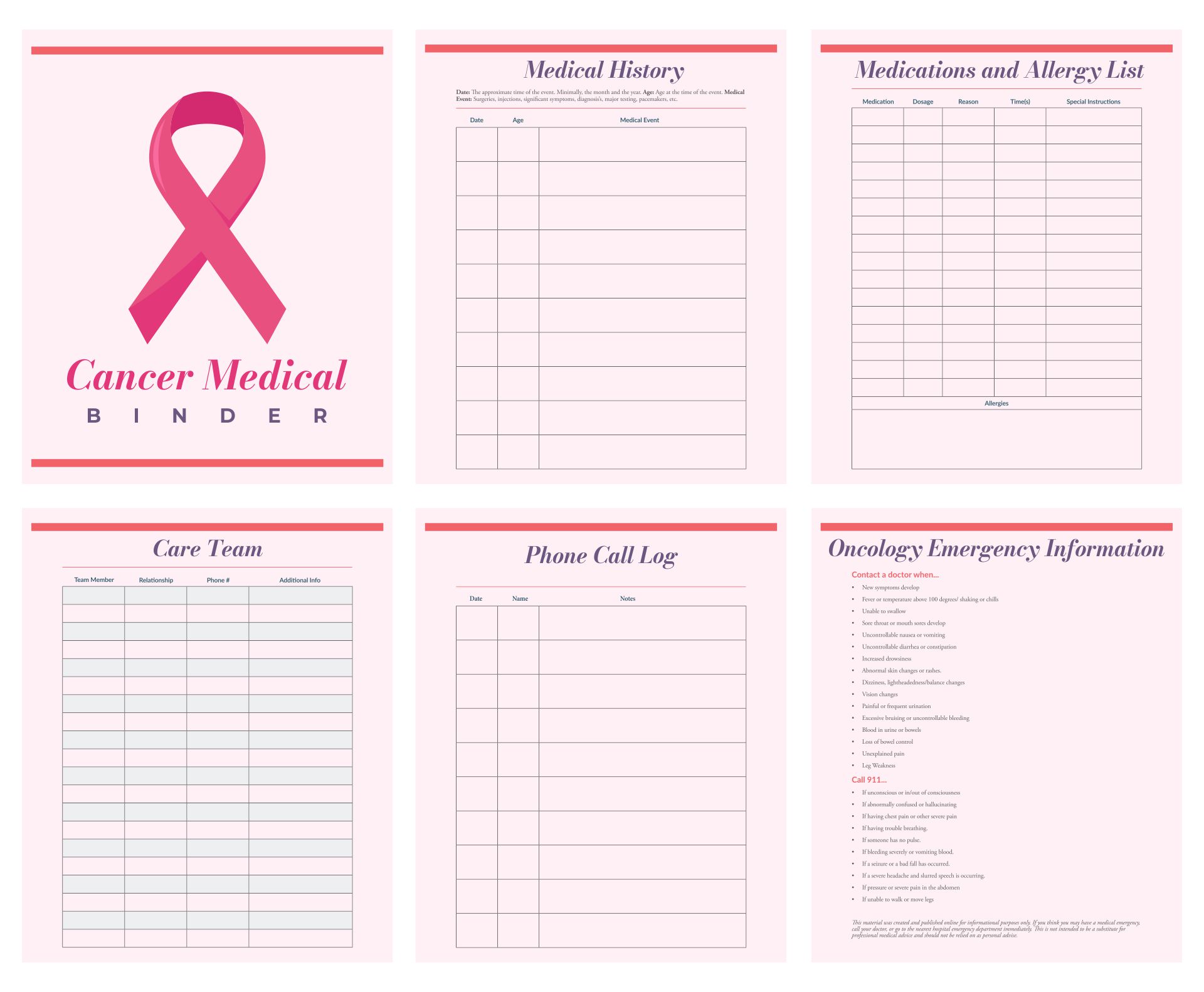 Cancer Medical Binder Printables
