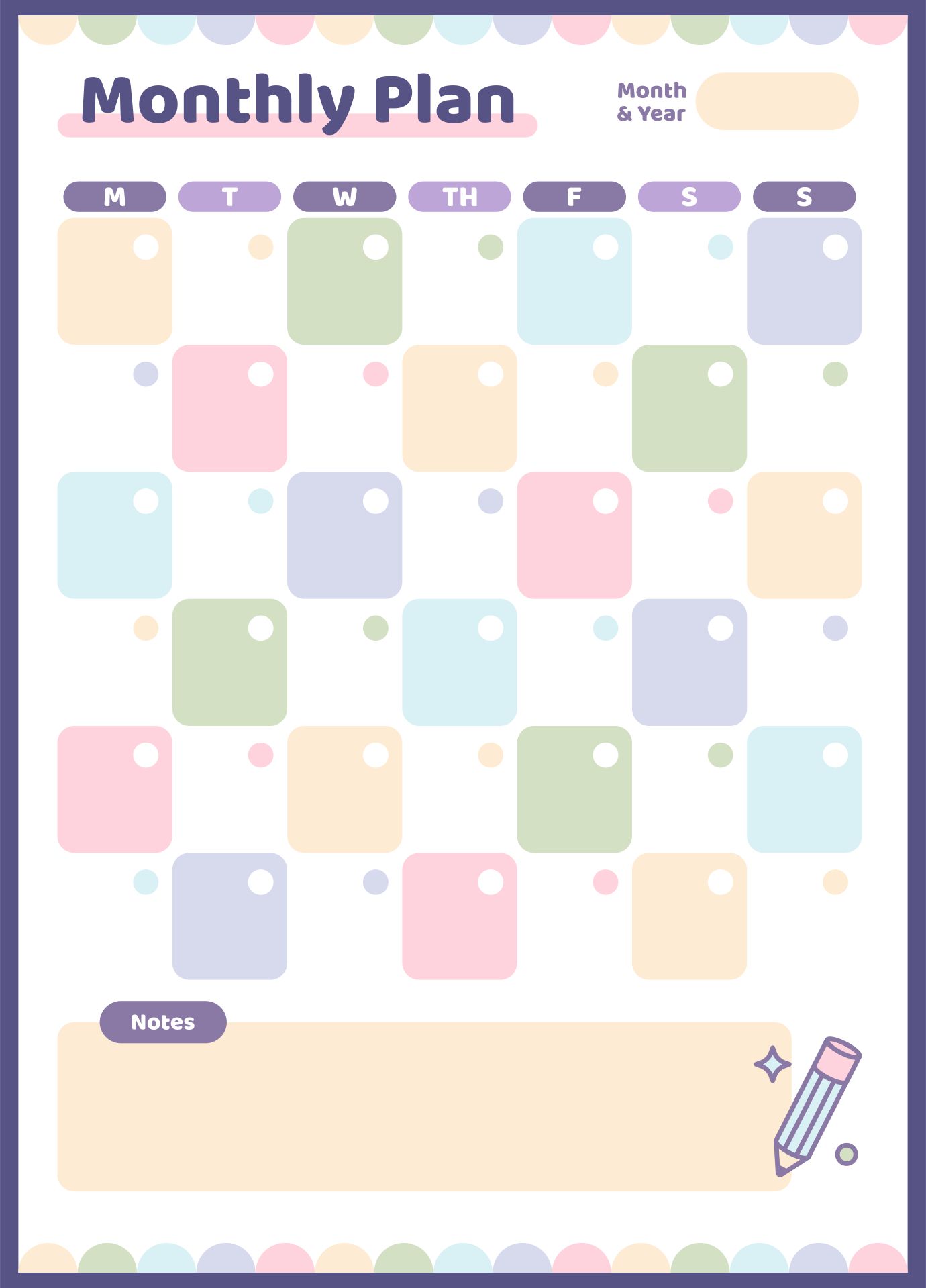 Cute Blank Monthly Calendar Planner Templates Printable