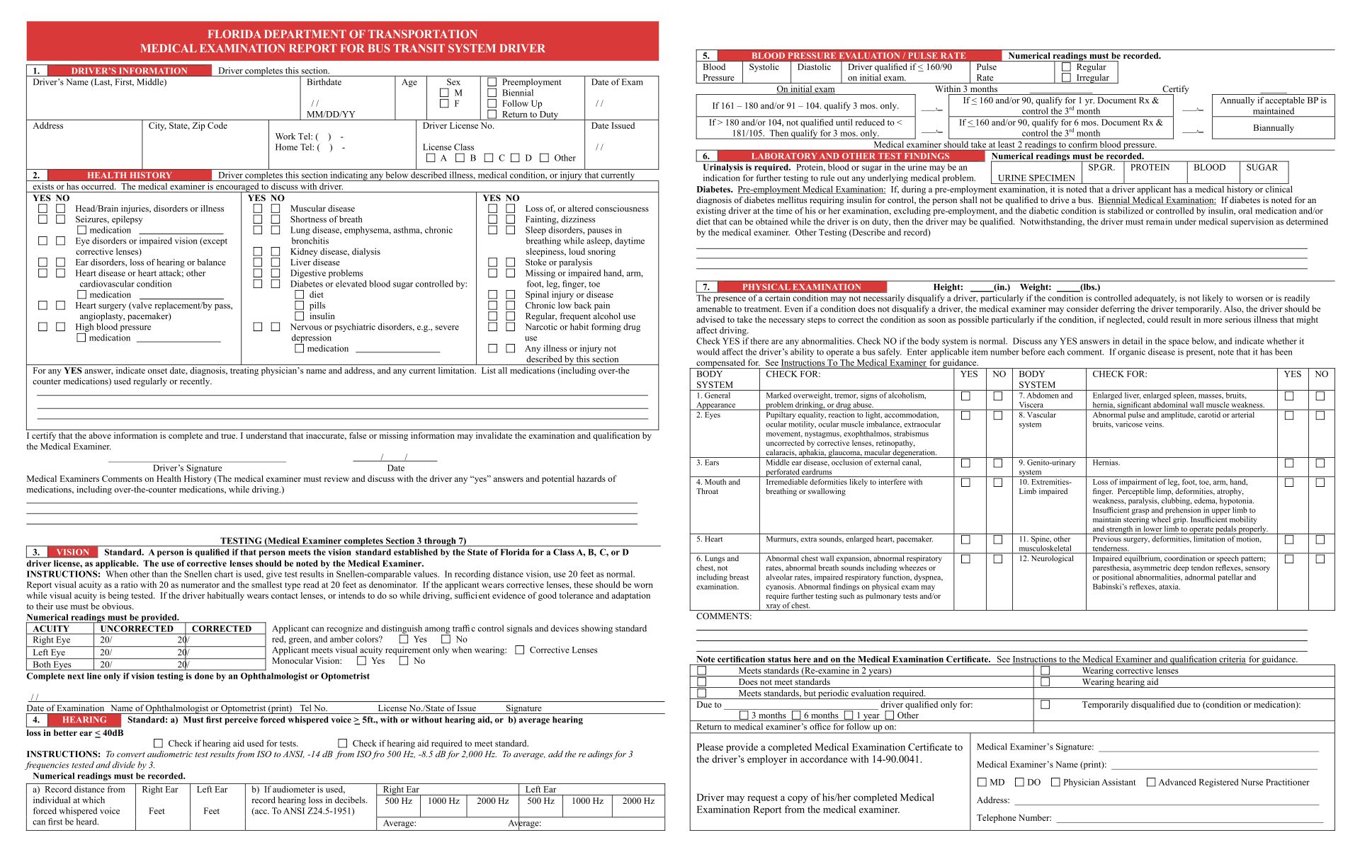 Florida DOT Medical Form Printable Template