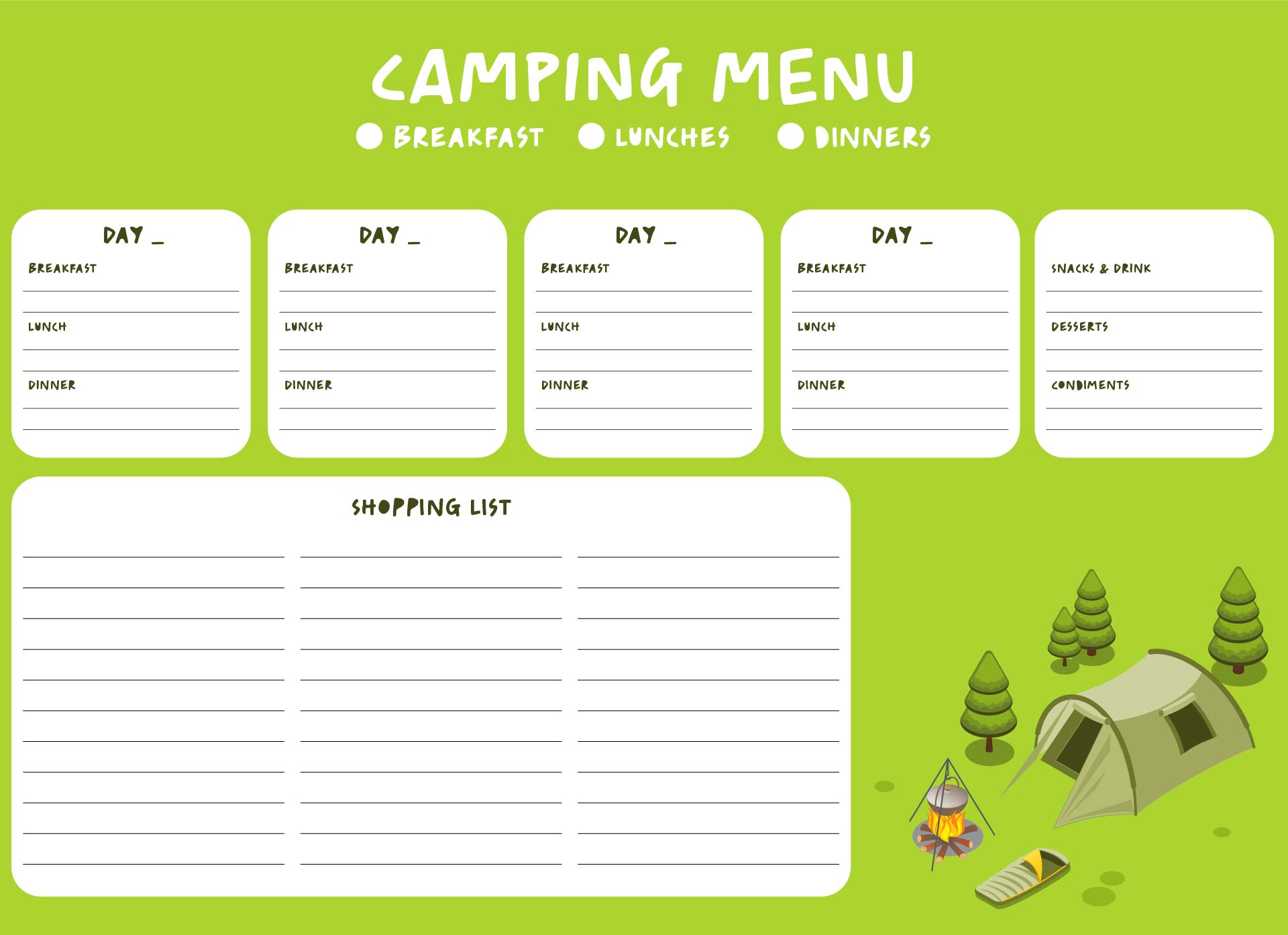 Happy Camper Menu Planner Printable