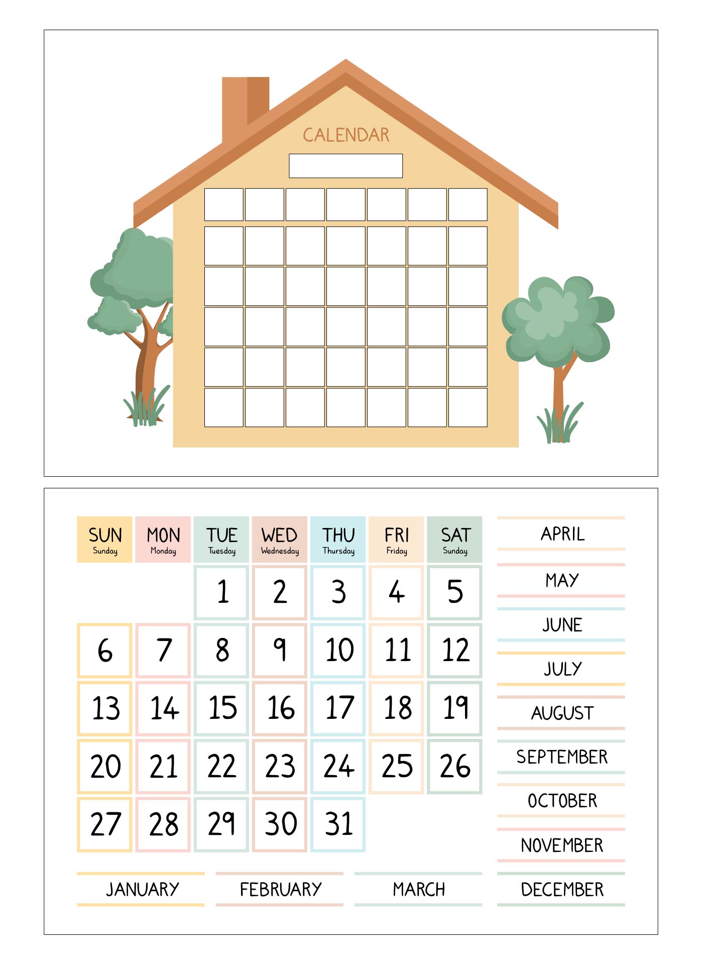 Cute Printable Calendar For Home Of School With Kids