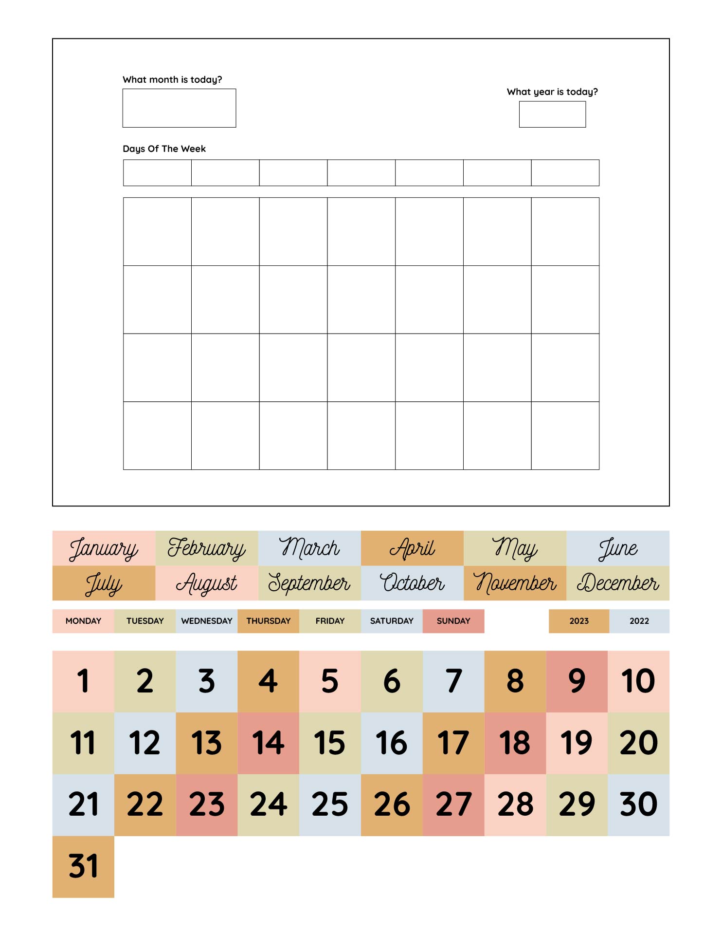Home Preschool Calendar Board Printable