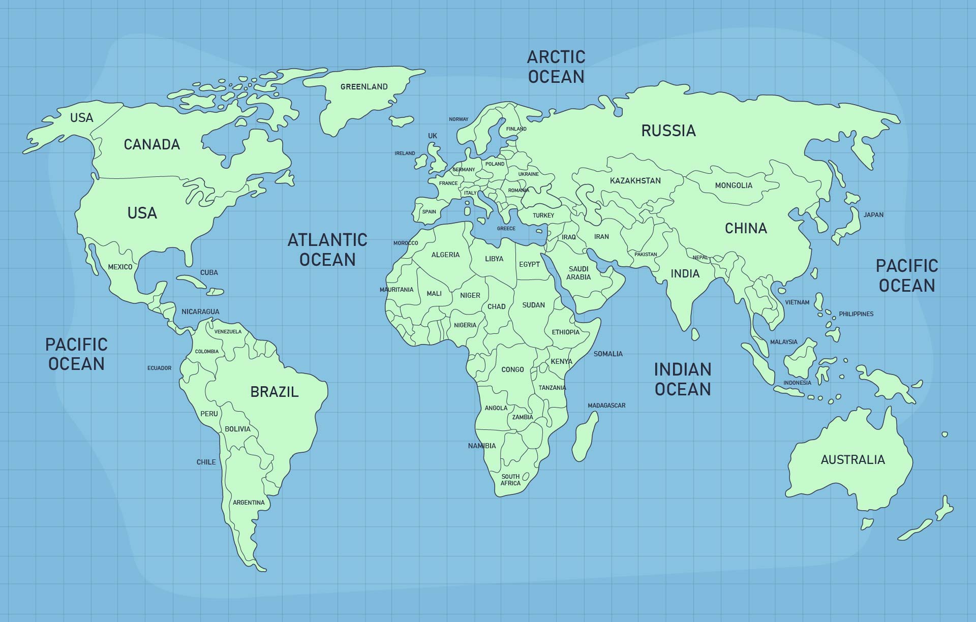 Map Of The World With Country Names Printable