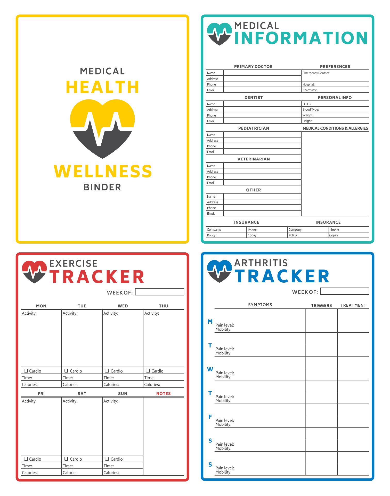 Medical Binder Printables Health And Wellness Sheets-medical