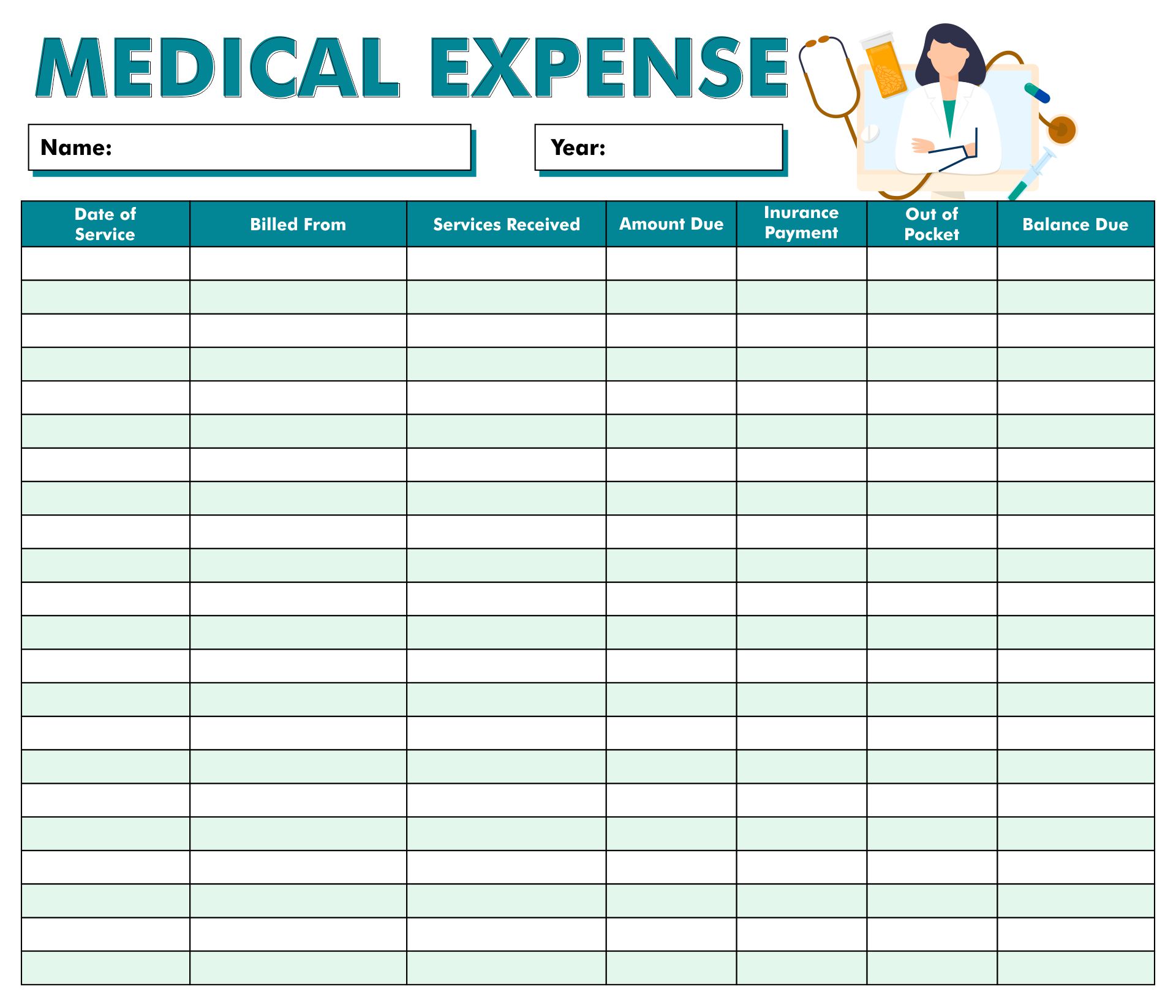 Medical Expense Printable Template