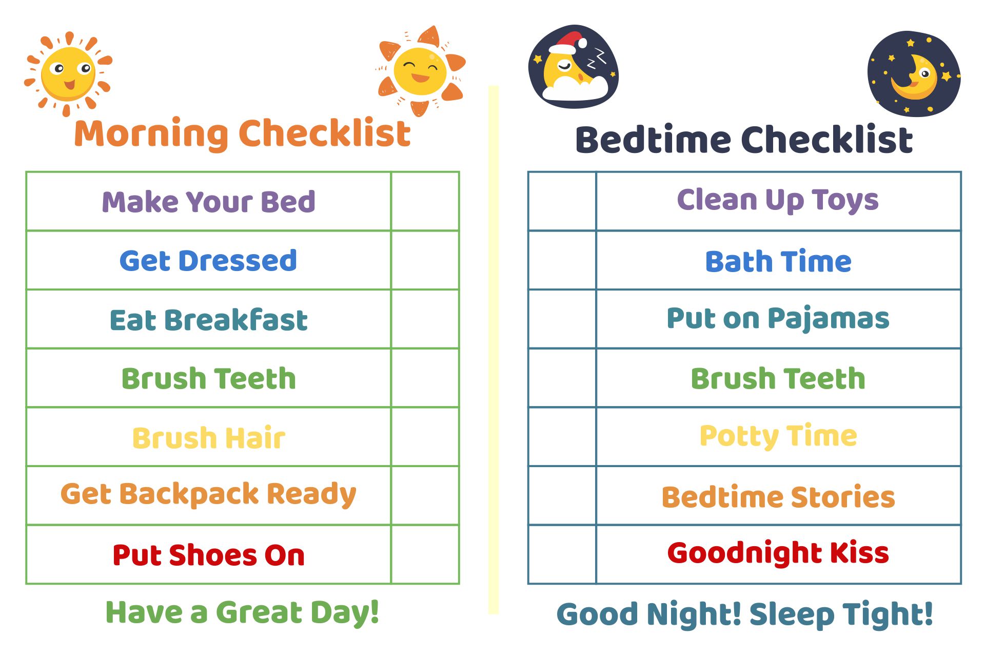Morning And Bedtime Checklist Printable