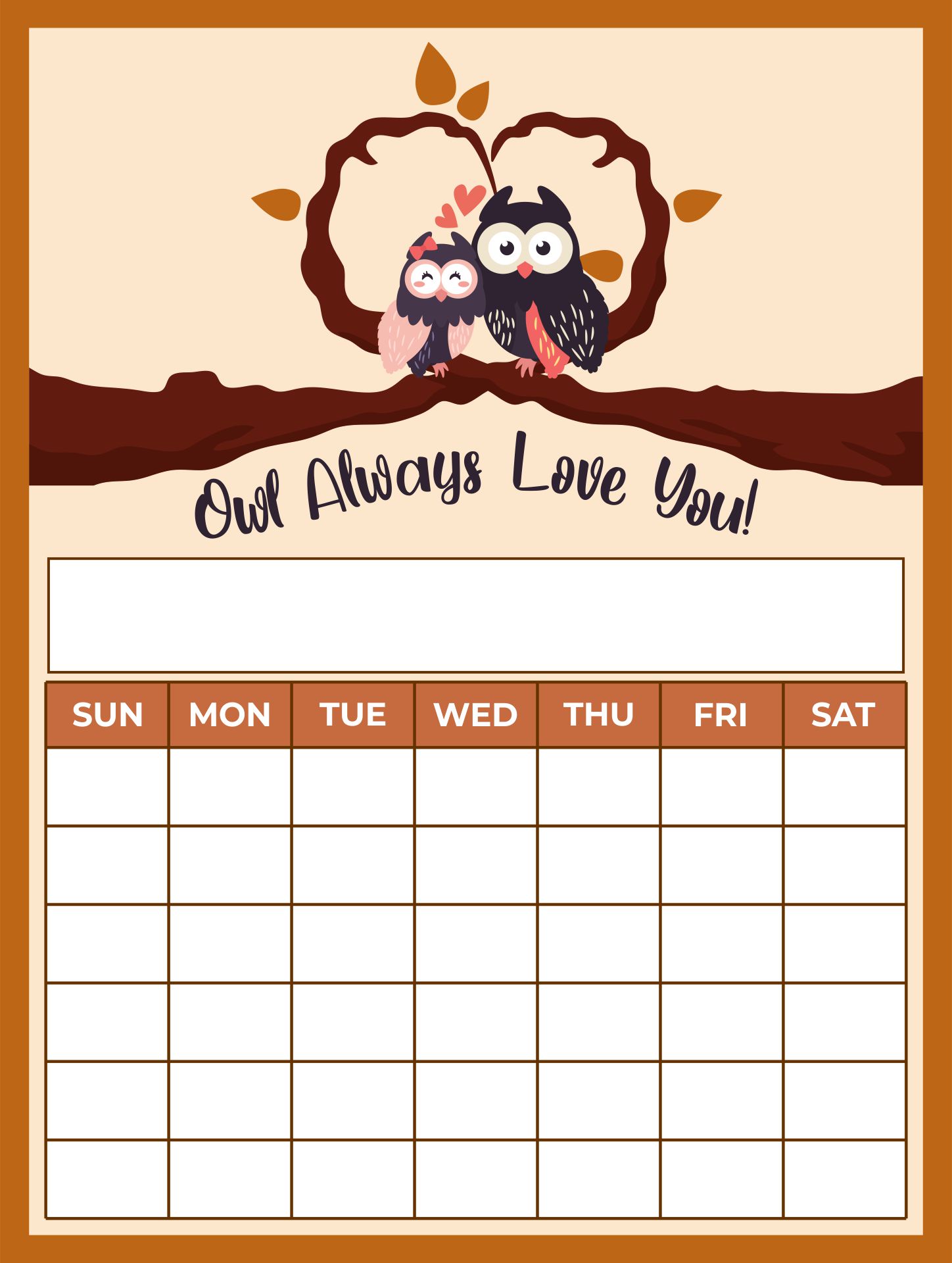 Owl Love You Printable Calendar