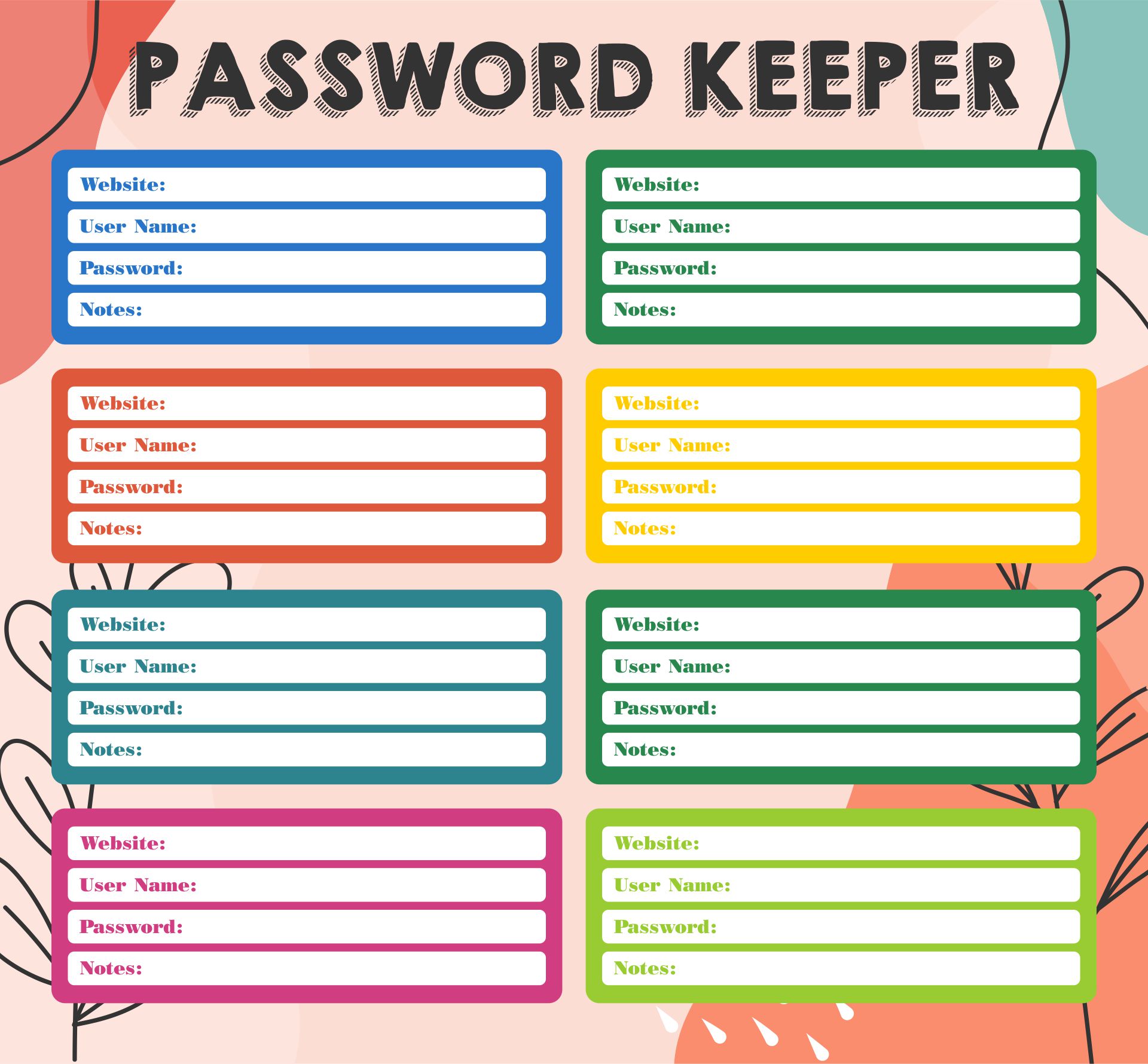 Password Keeper Printable