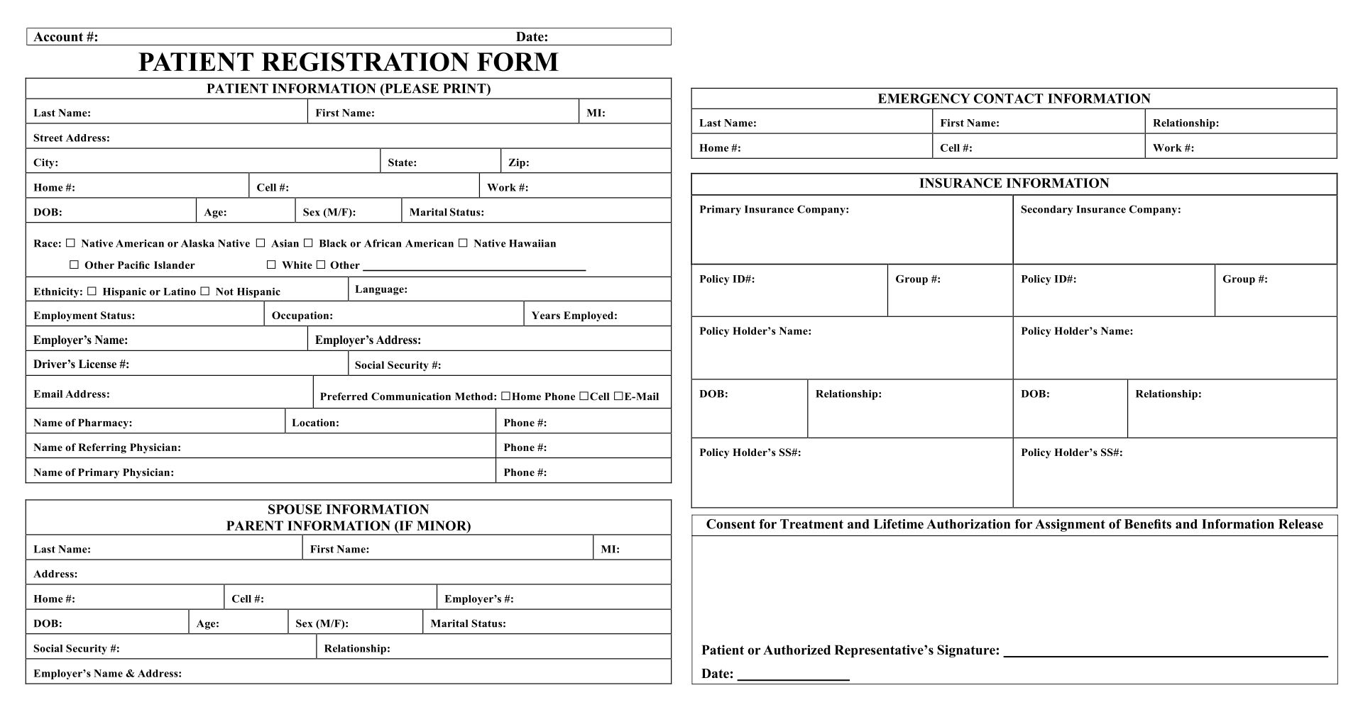Patient Registration Forms Doctor Offices Printable
