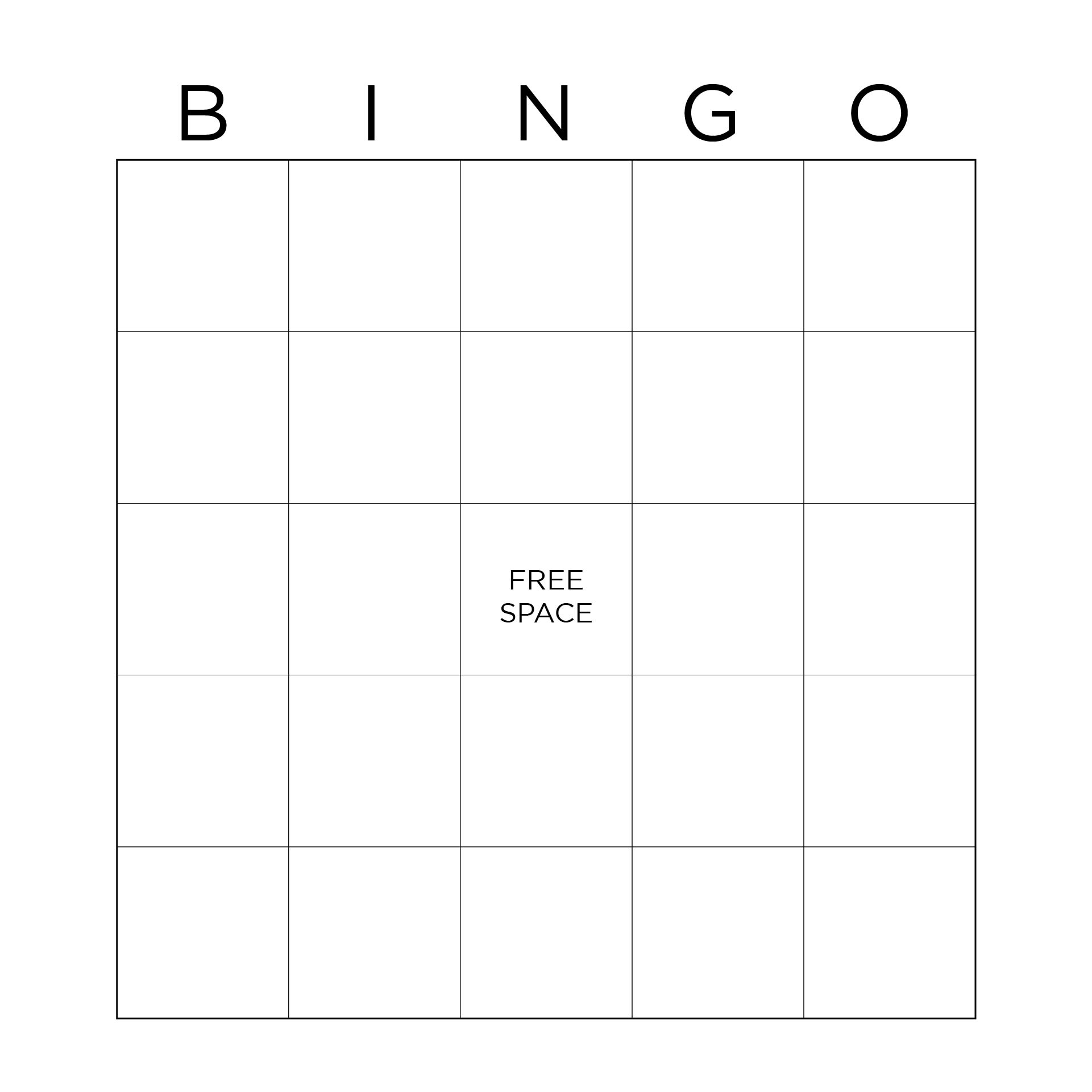 Printable 5x5 Bingo Card