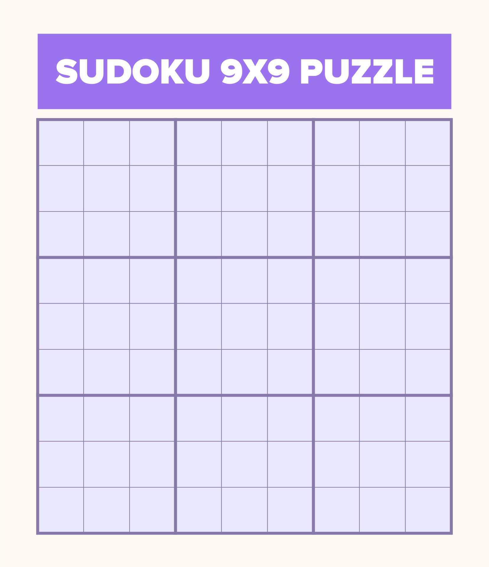 Printable 9x9 Sudoku Puzzle Template