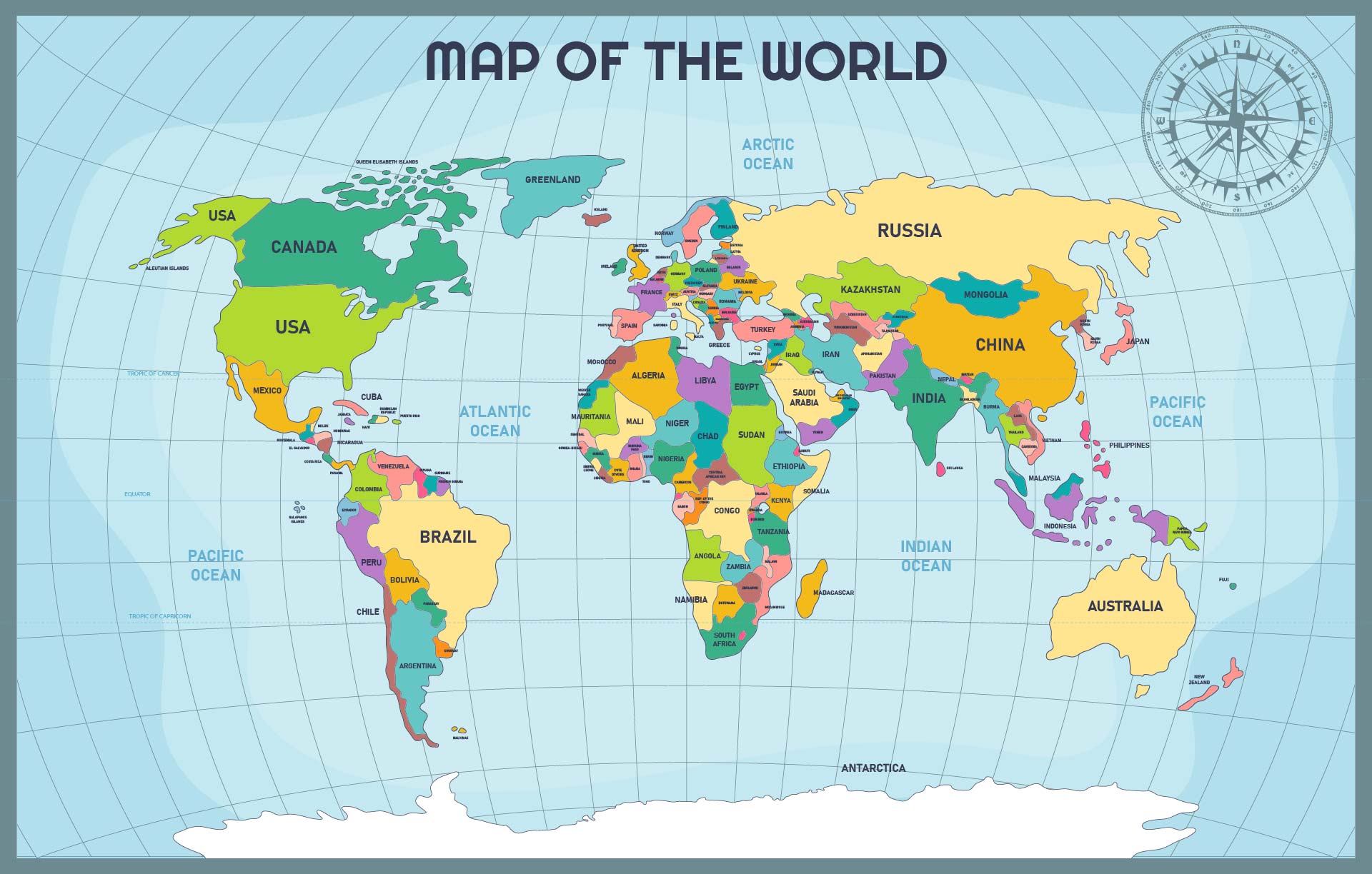 Printable Accurate Map Of World Poster