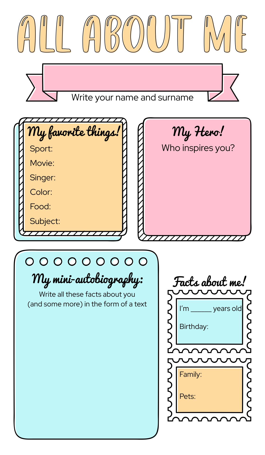 Printable All About Me For Adolescents