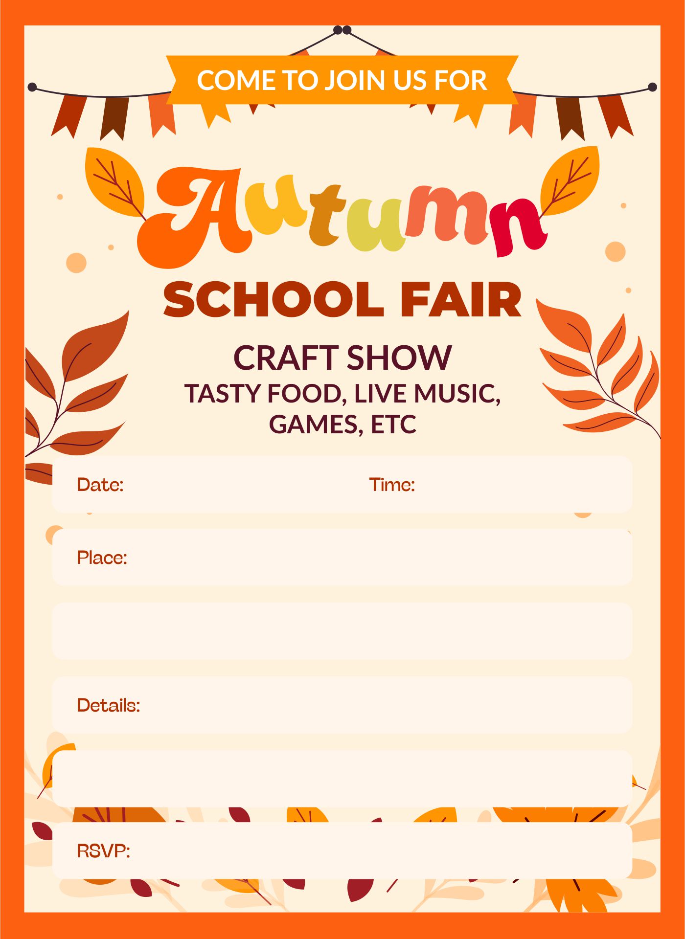 Printable Autumn School Fair Announcing Poster Template