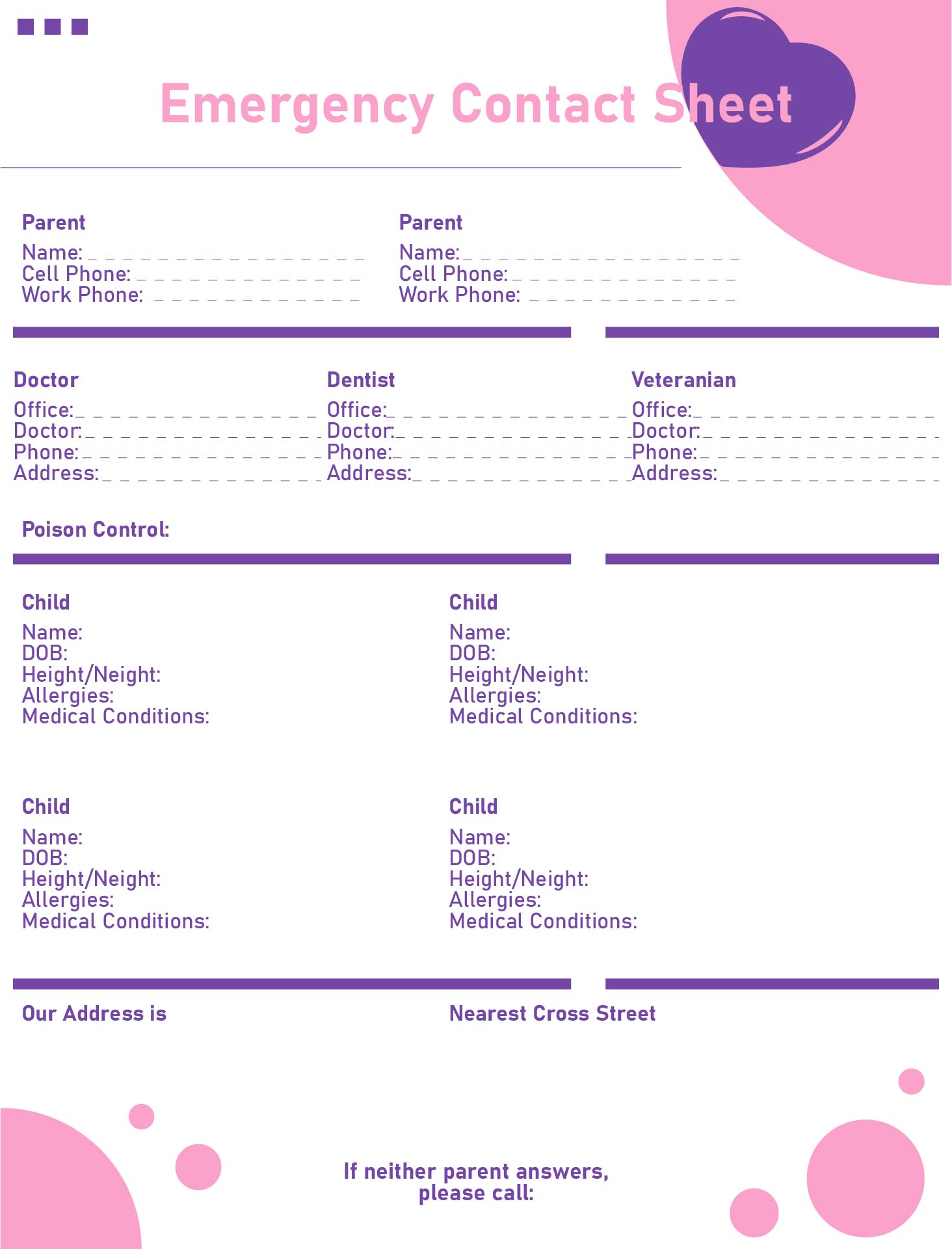 Printable Babysitter Emergency Contact Form
