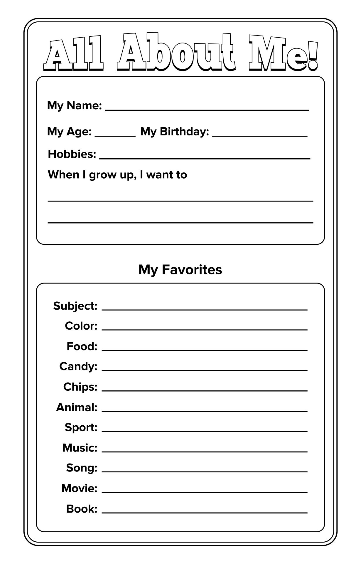 Printable Back To School All About Me Template