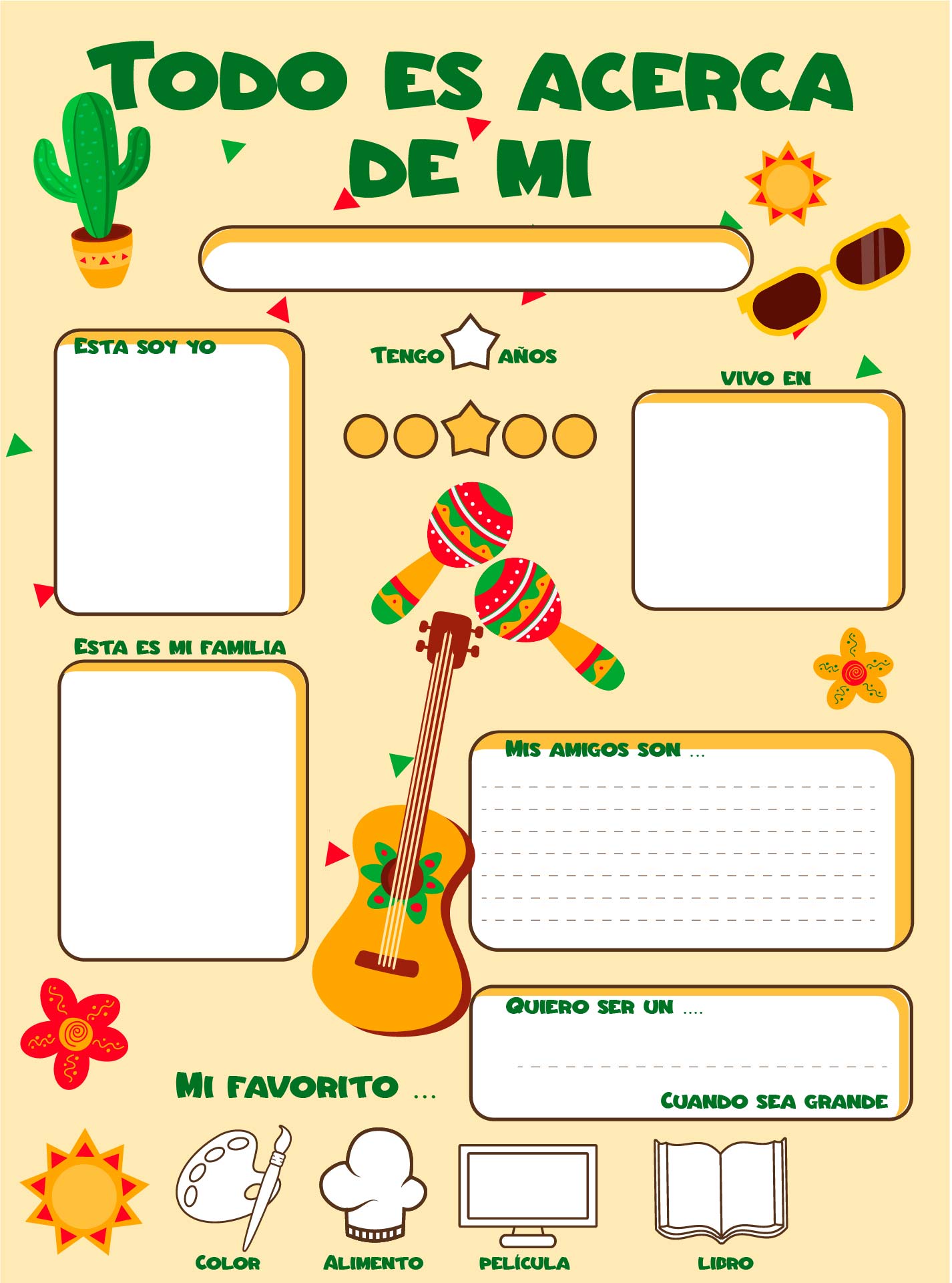 Printable Bilingual All About Me Spanish Worksheet