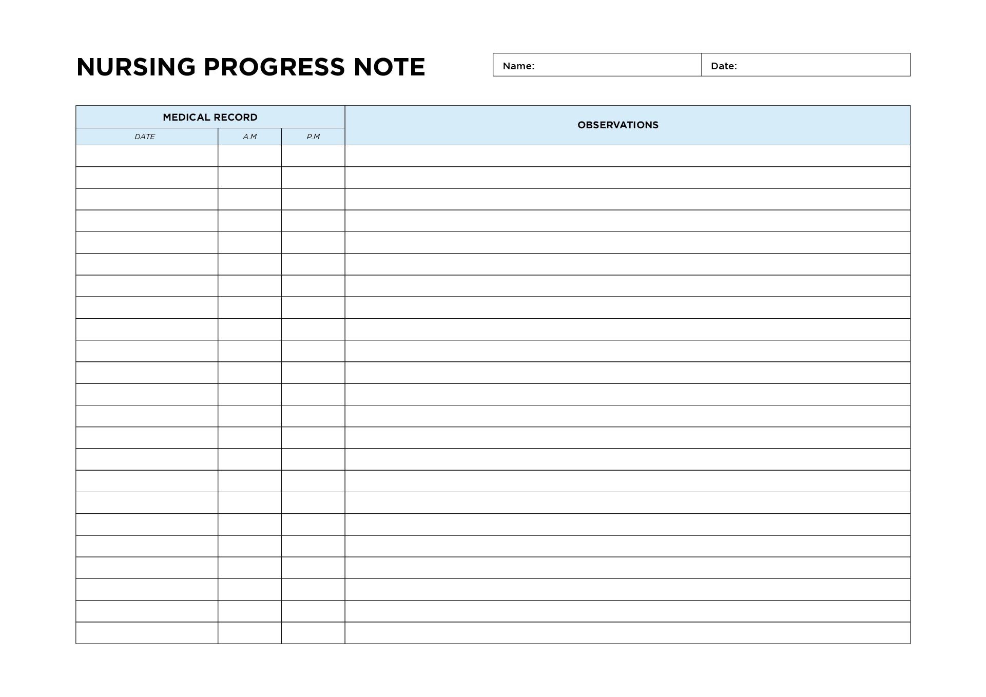 Printable Blank Nursing Progress Notes Template