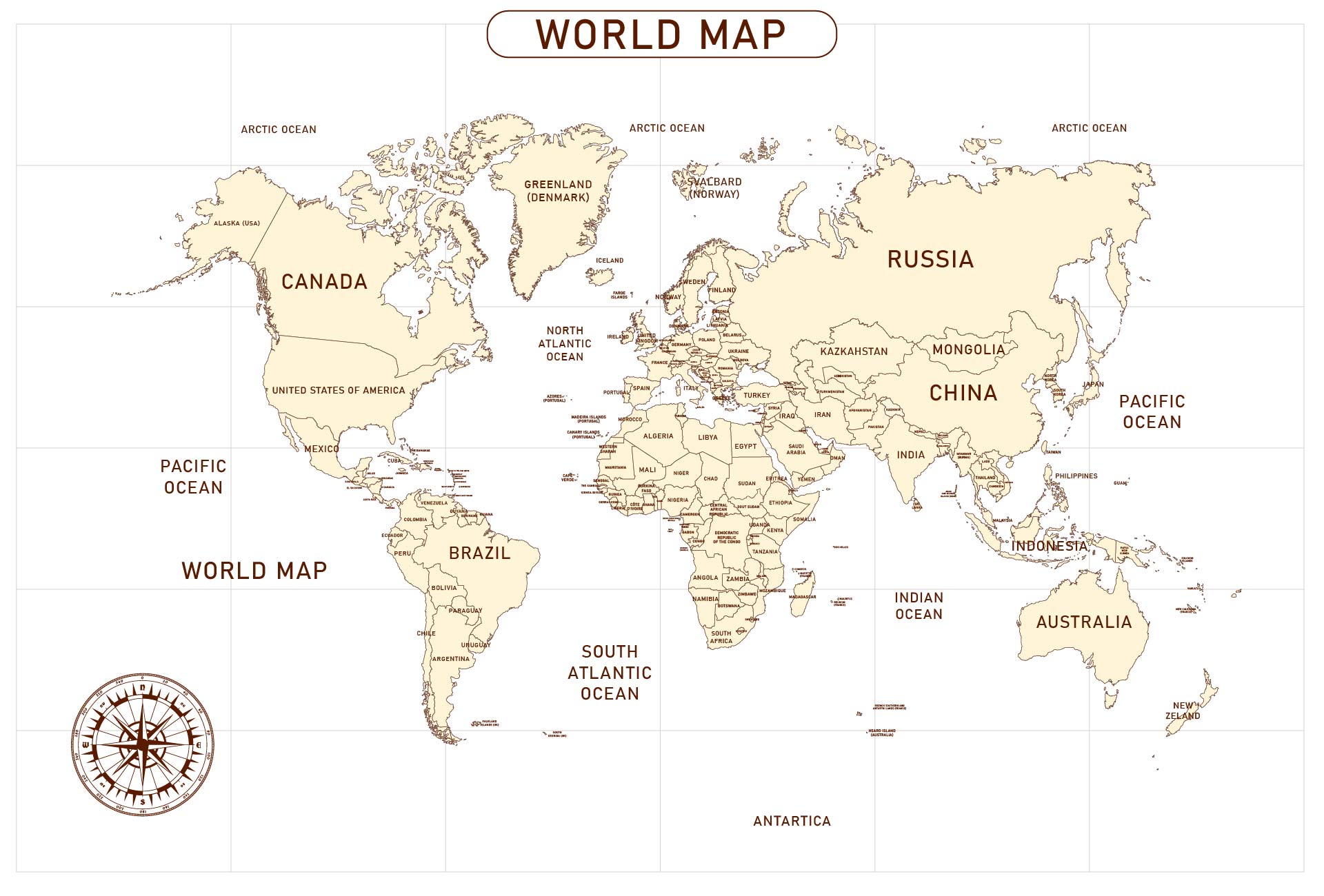 Printable Blank World Map With Countries & Capitals