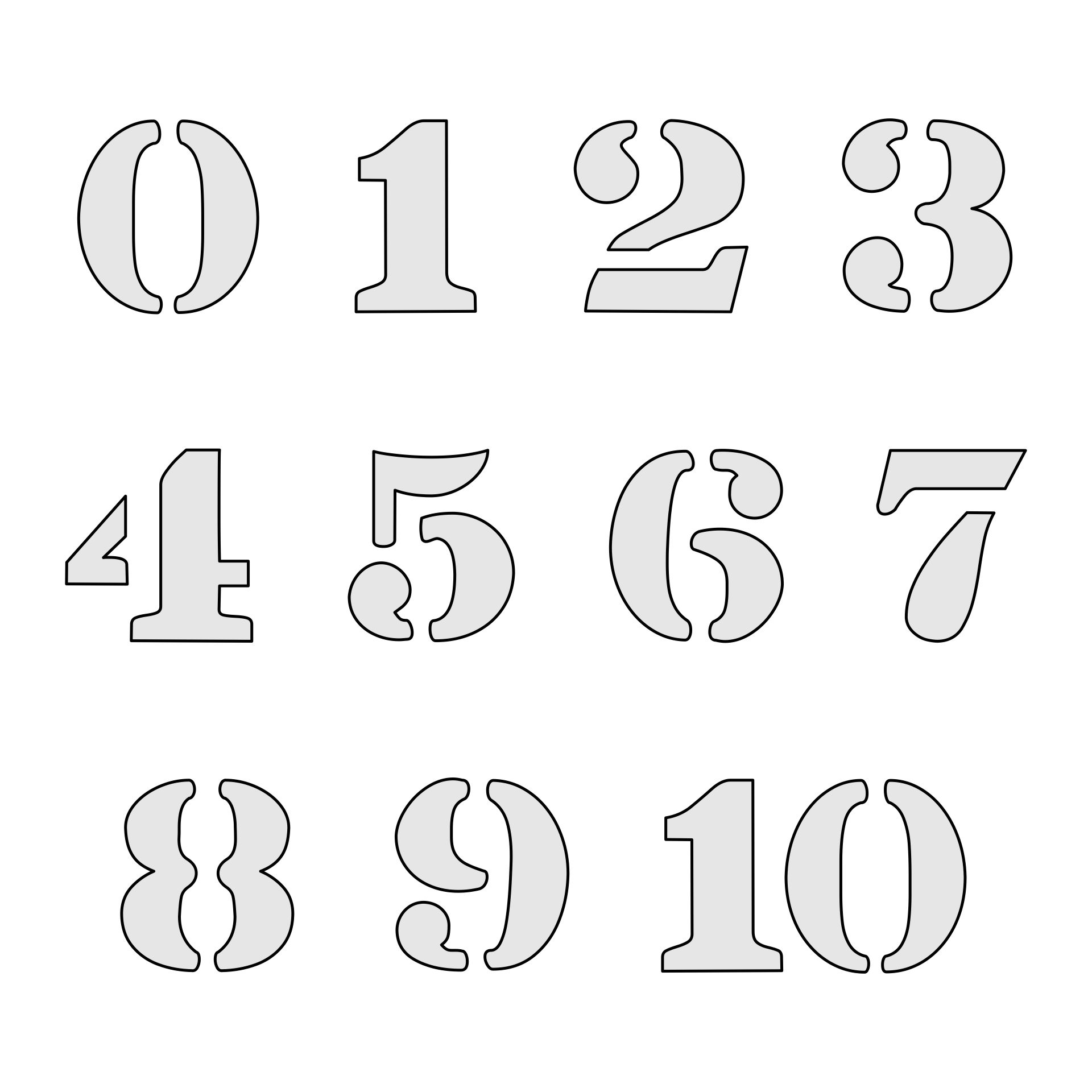 Printable Bubble Numbers Outlines 0-10