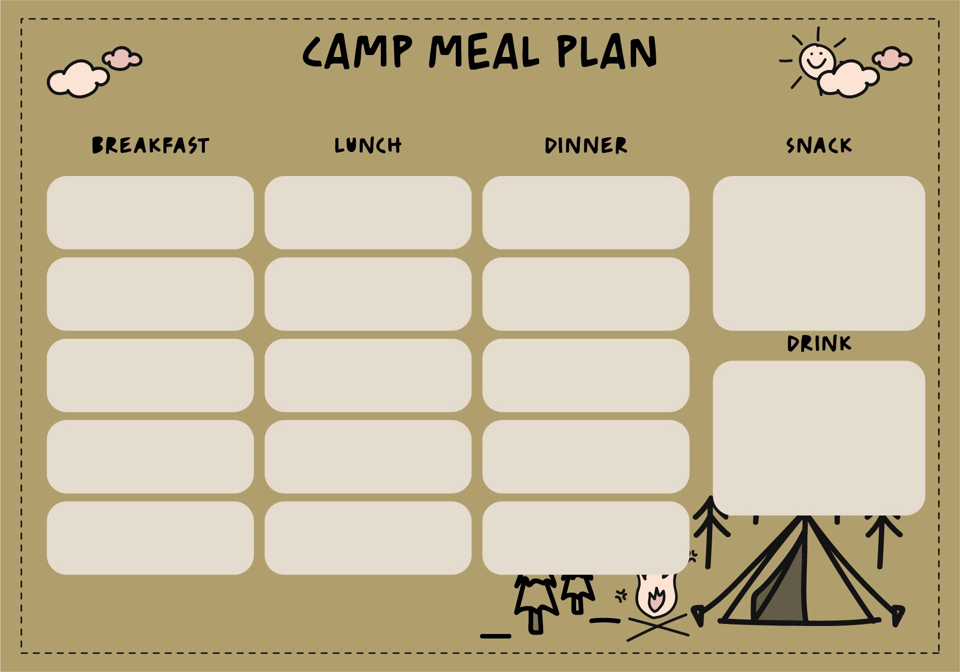 Printable Camping Food List And Menu Plan Template