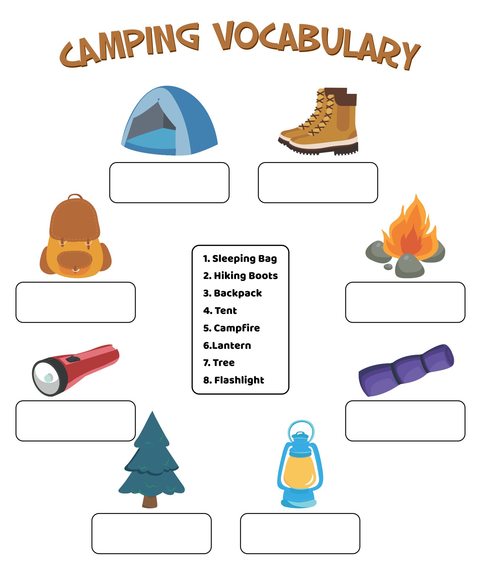 Printable Camping Key Vocabulary Worksheet