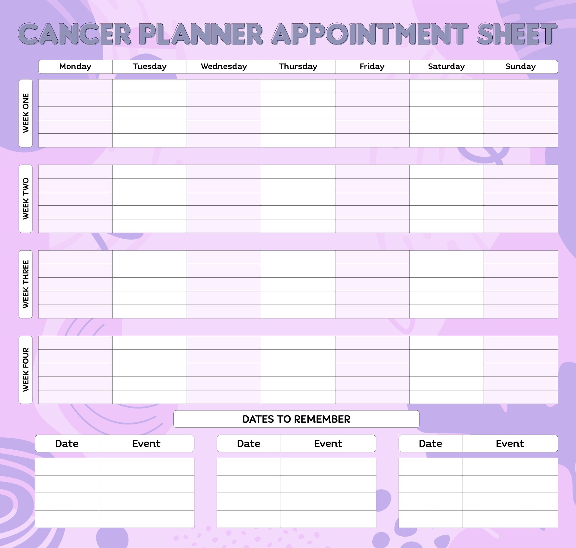 Printable Cancer Planner Appointment Sheet