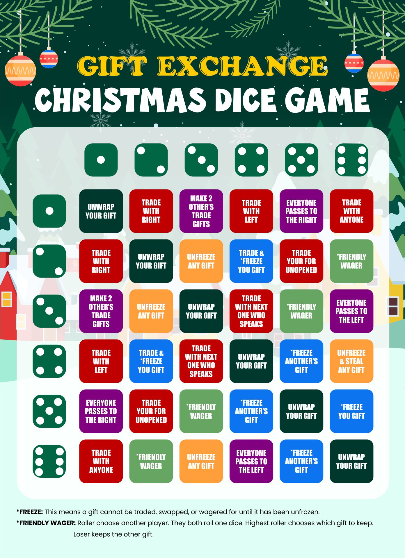 Printable Christmas Dice Game