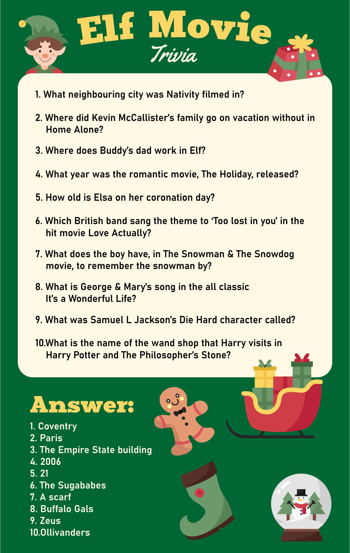 Printable Christmas Movie Trivia Quiz Game