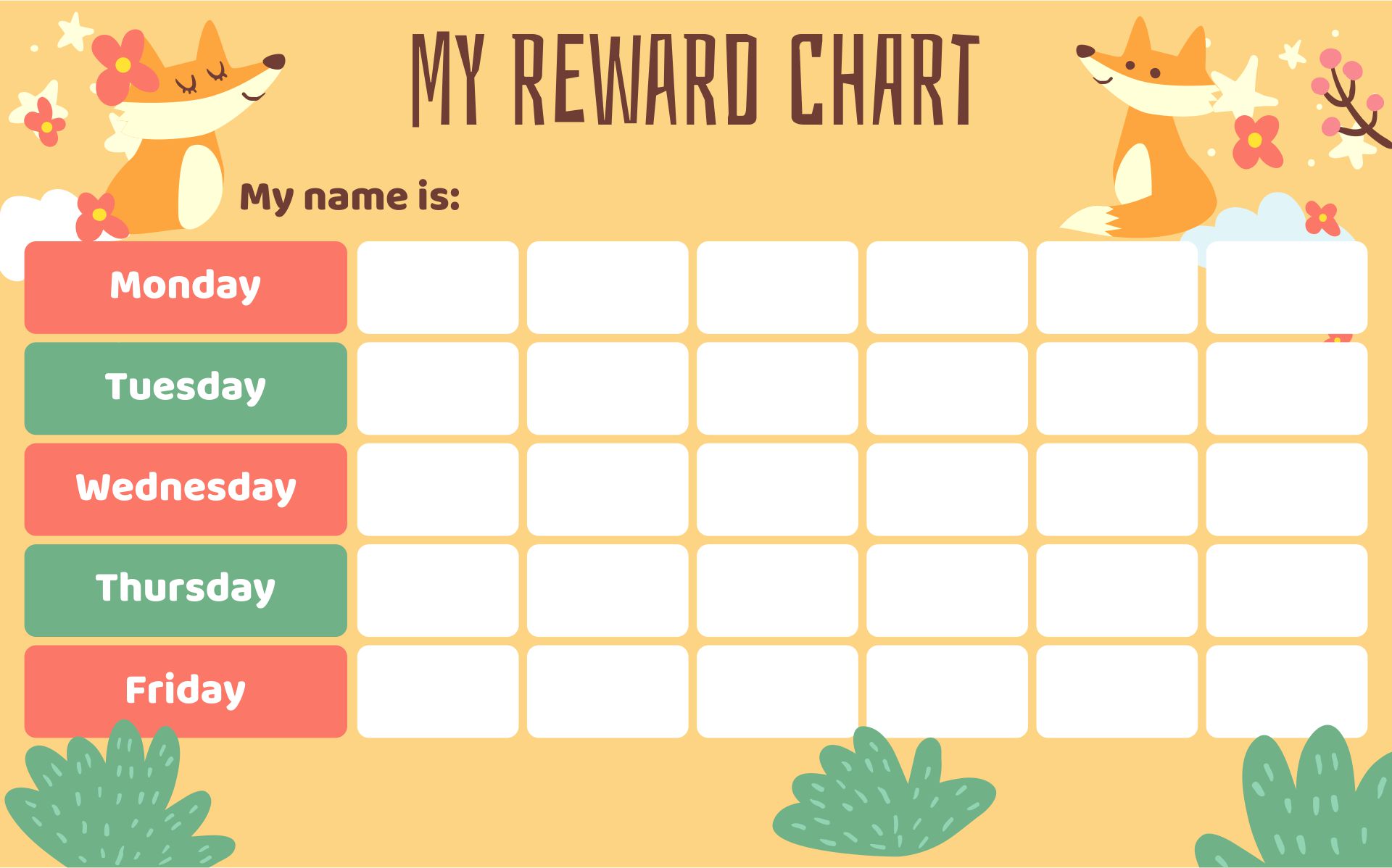 Printable Classroom Incentive Chart Template
