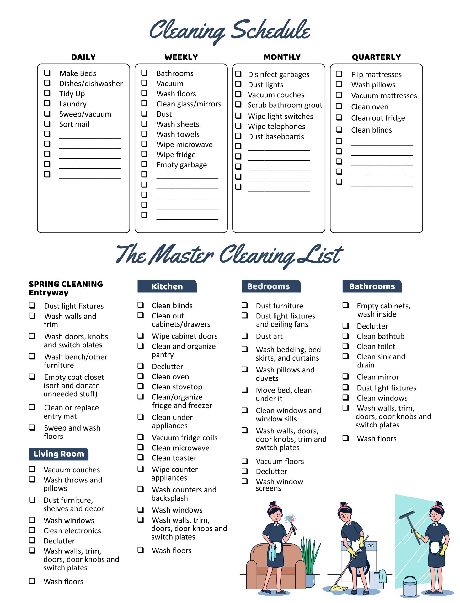 Printable Cleaning Schedule & Master House Cleaning List